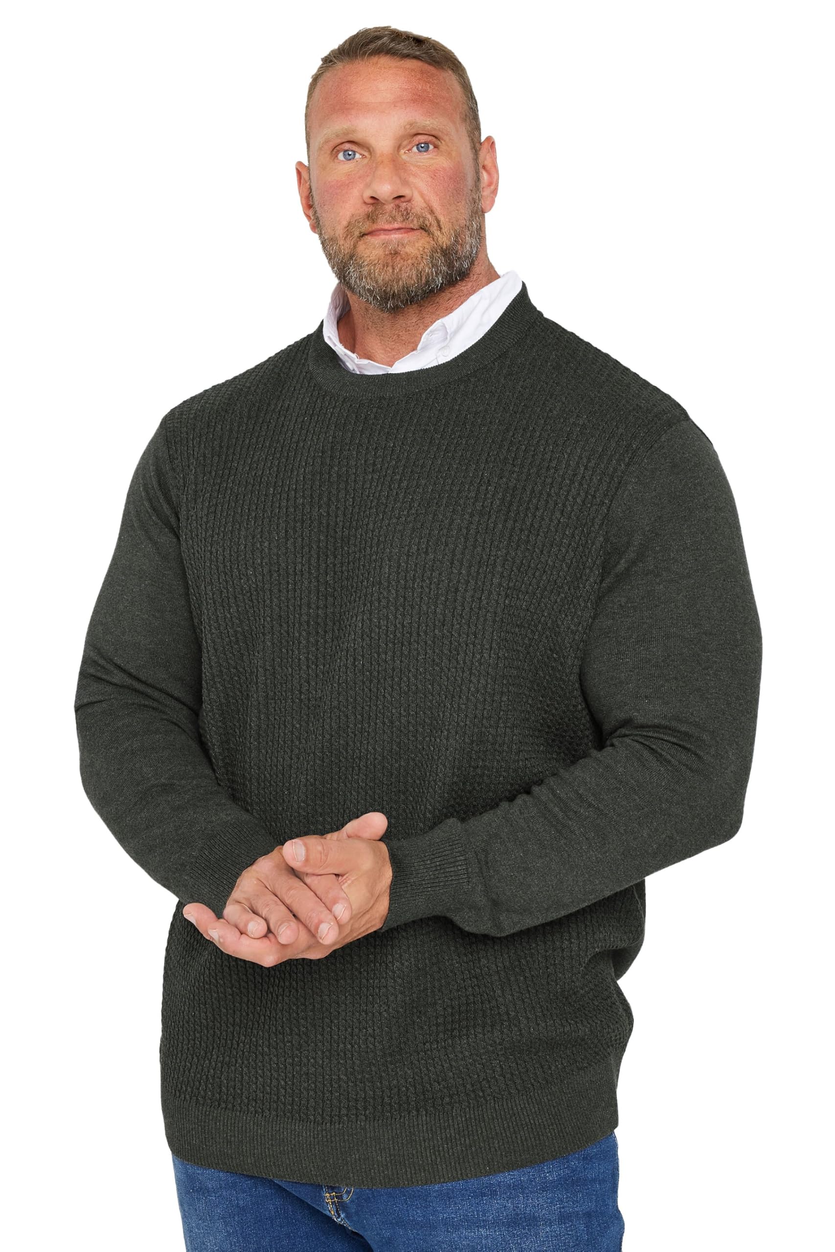 BadRhino Grey Cable Knit Mock Shirt Jumper - Men's XXL