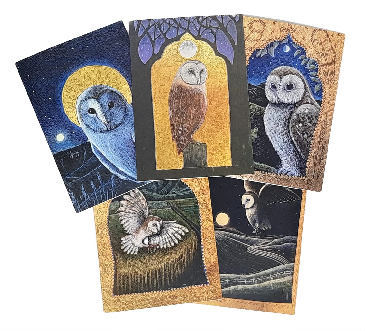 Owl's Dream by Hannah Willow - UK made Pack of 5 Art Greetings Cards - Owls in the English Countryside - Birthday Cards