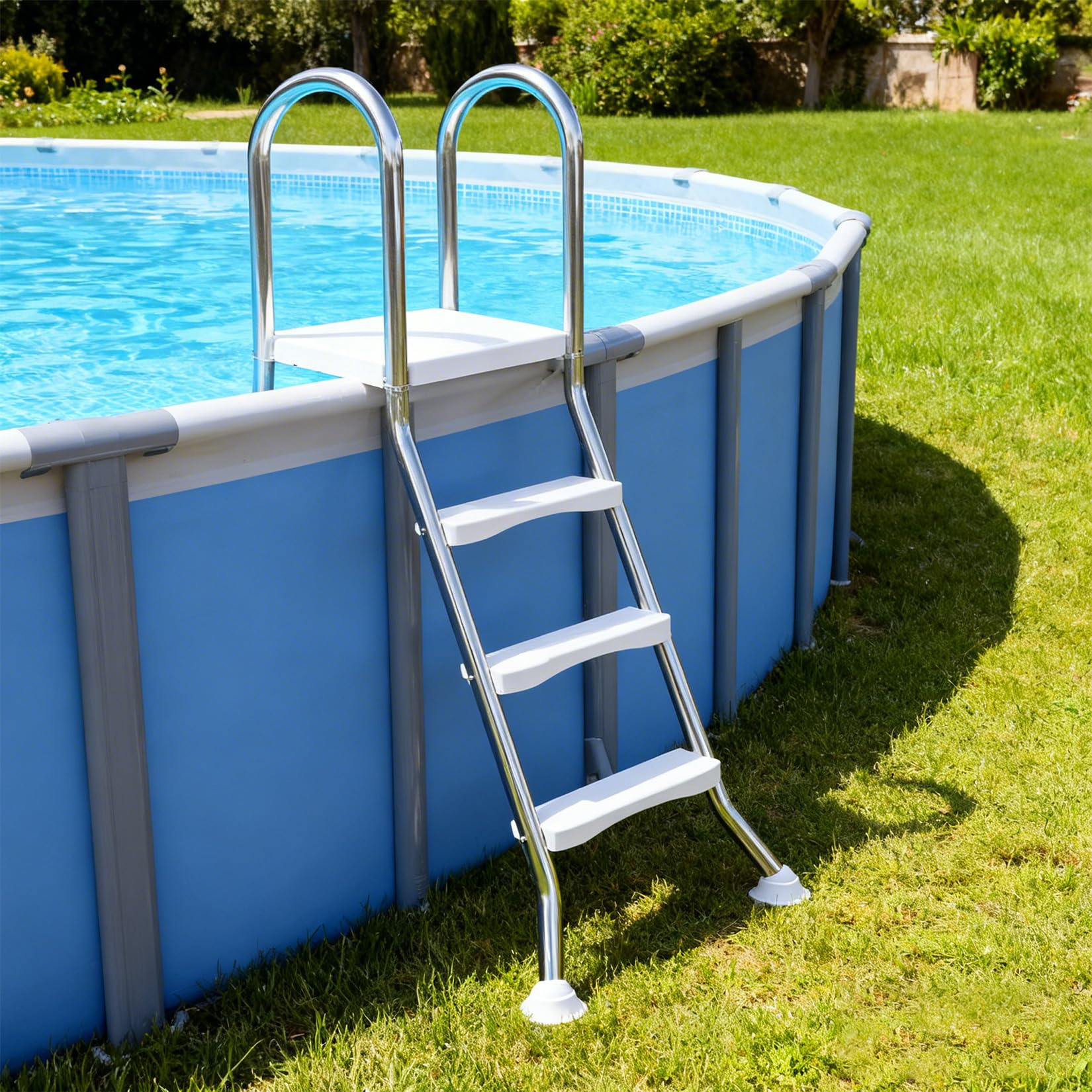Échelle de piscine hors sol à 3 marches en acier inoxydable de 110 cm, marches amovibles double face lourdes, marches en plastique antidérapantes pour une entrée et une sortie sûres, 109,2 cm de
