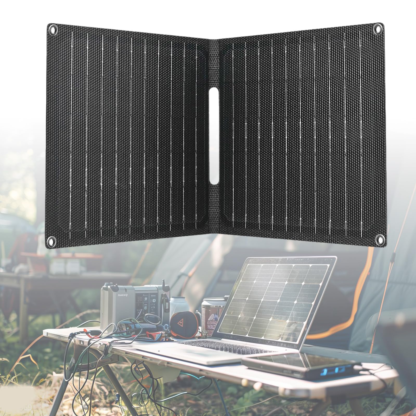 Adaptador de carga solar plegable ETFE de 15 W 5 V con salida USB tipo C, ideal para acampar al aire libre, uso en la azotea, panel portátil