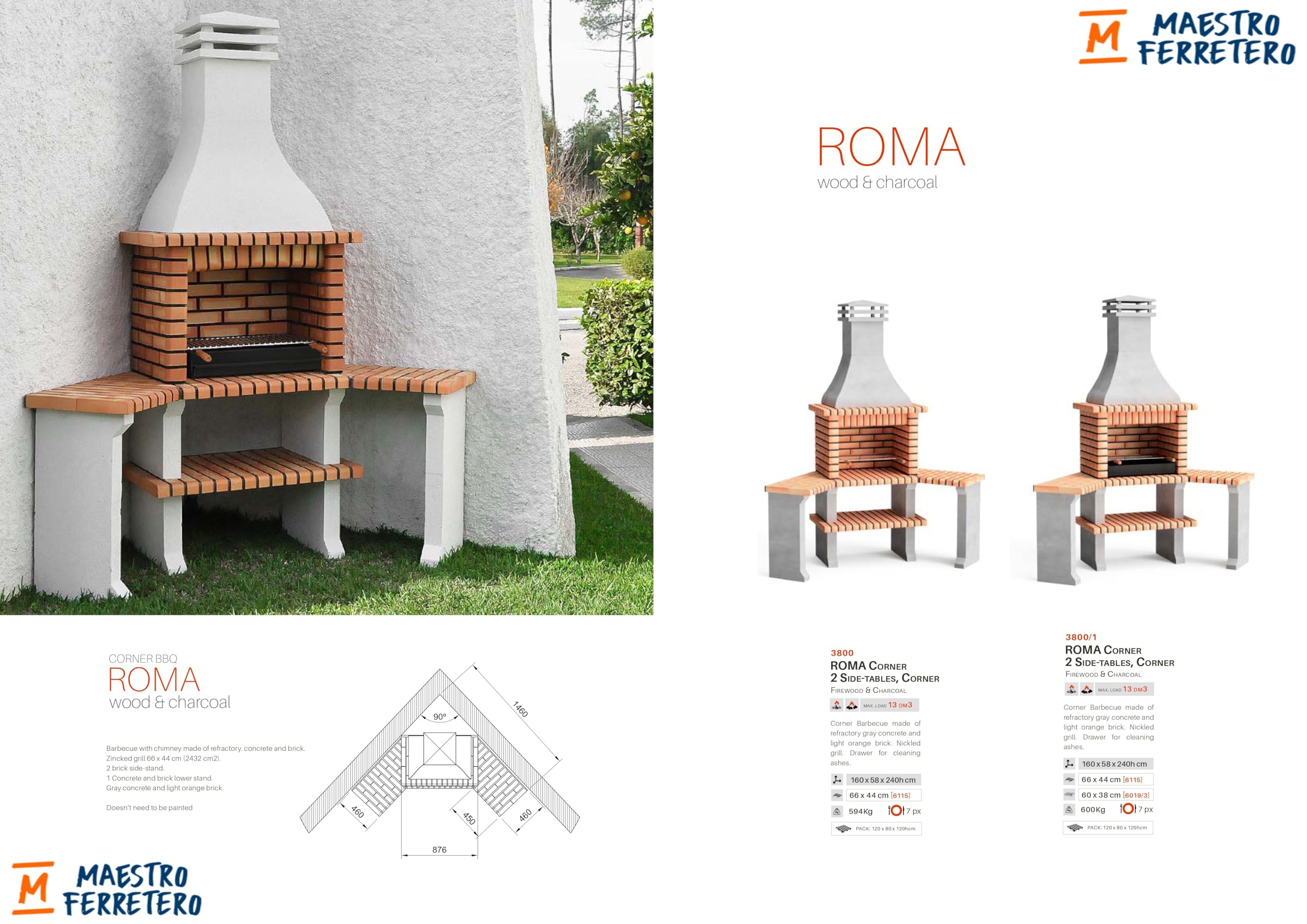 Movelar Liz Plus XL Fertiggrill - Mit Spüle & Wasserhahn, 142x58x210 Cm, Grau/orange, Für Holz & Kohle
