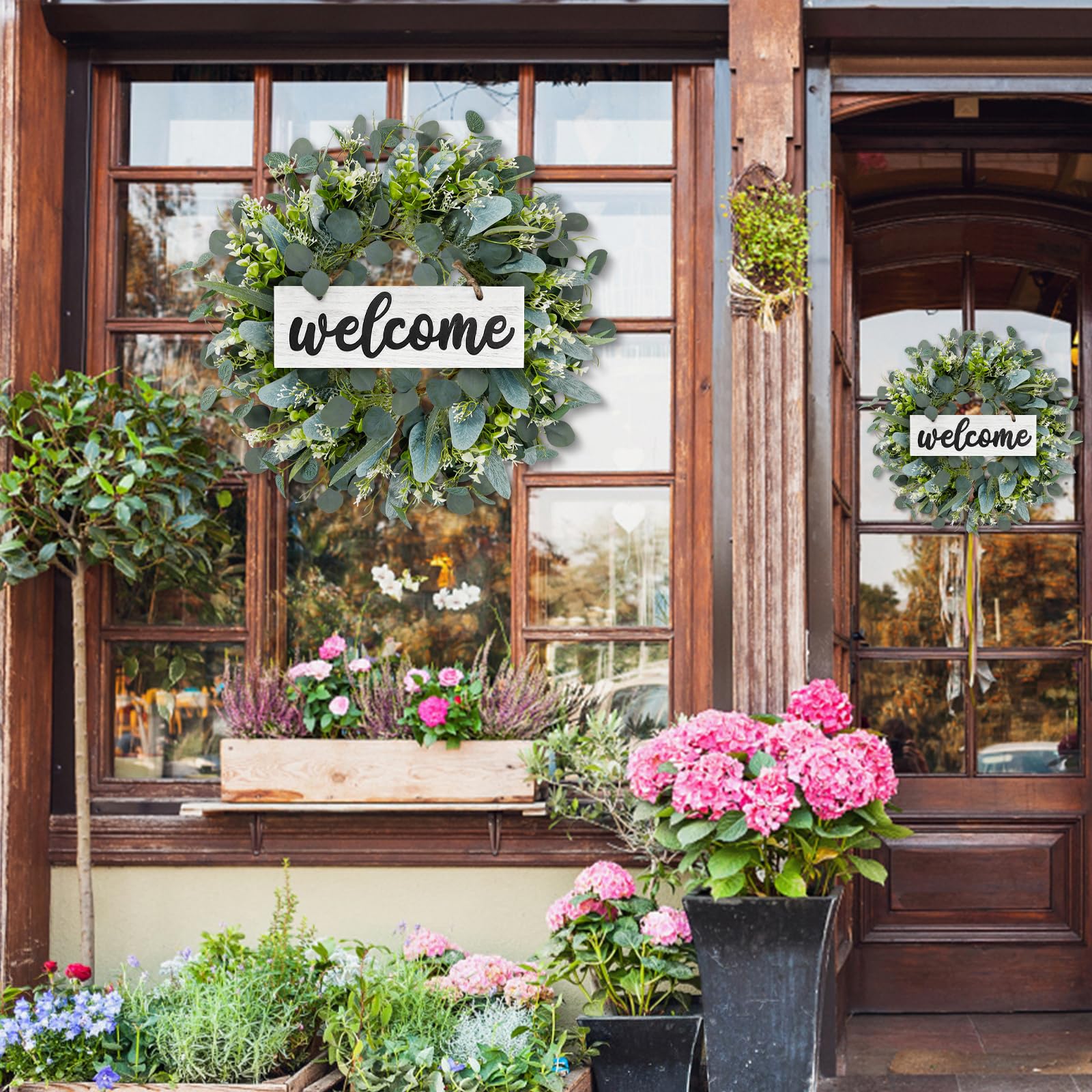 Ghirlanda Primaverile Di Benvenuto - Eucalipto Verde Con Decorazioni, 30cm, Per Porta D'Ingresso - Foto 8