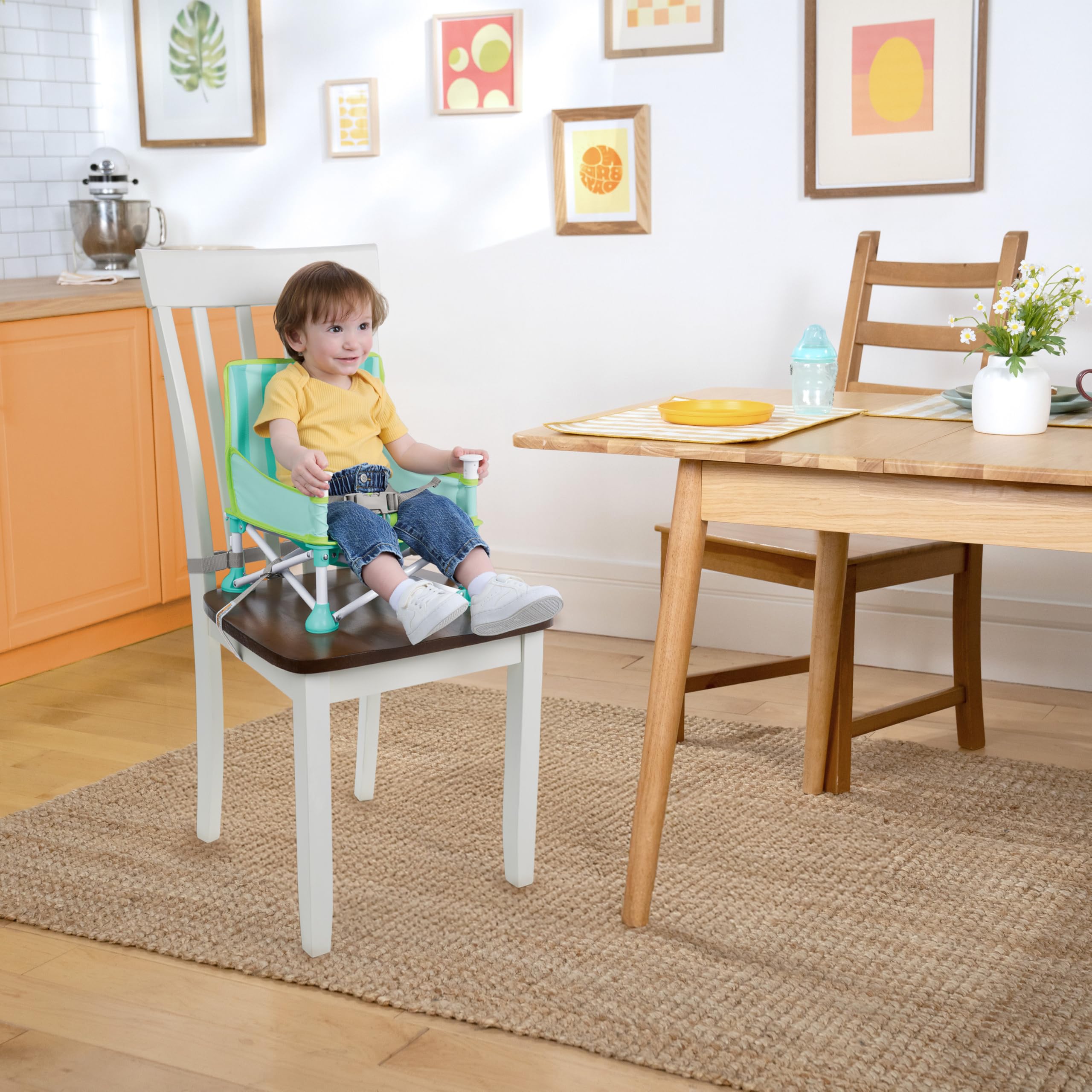 Bright Starts, Rehausseur portable Pop ’N Sit Cabana, parasol UPF, siège sol, intérieur extérieur, pliable compact, 6 mois 3 ans