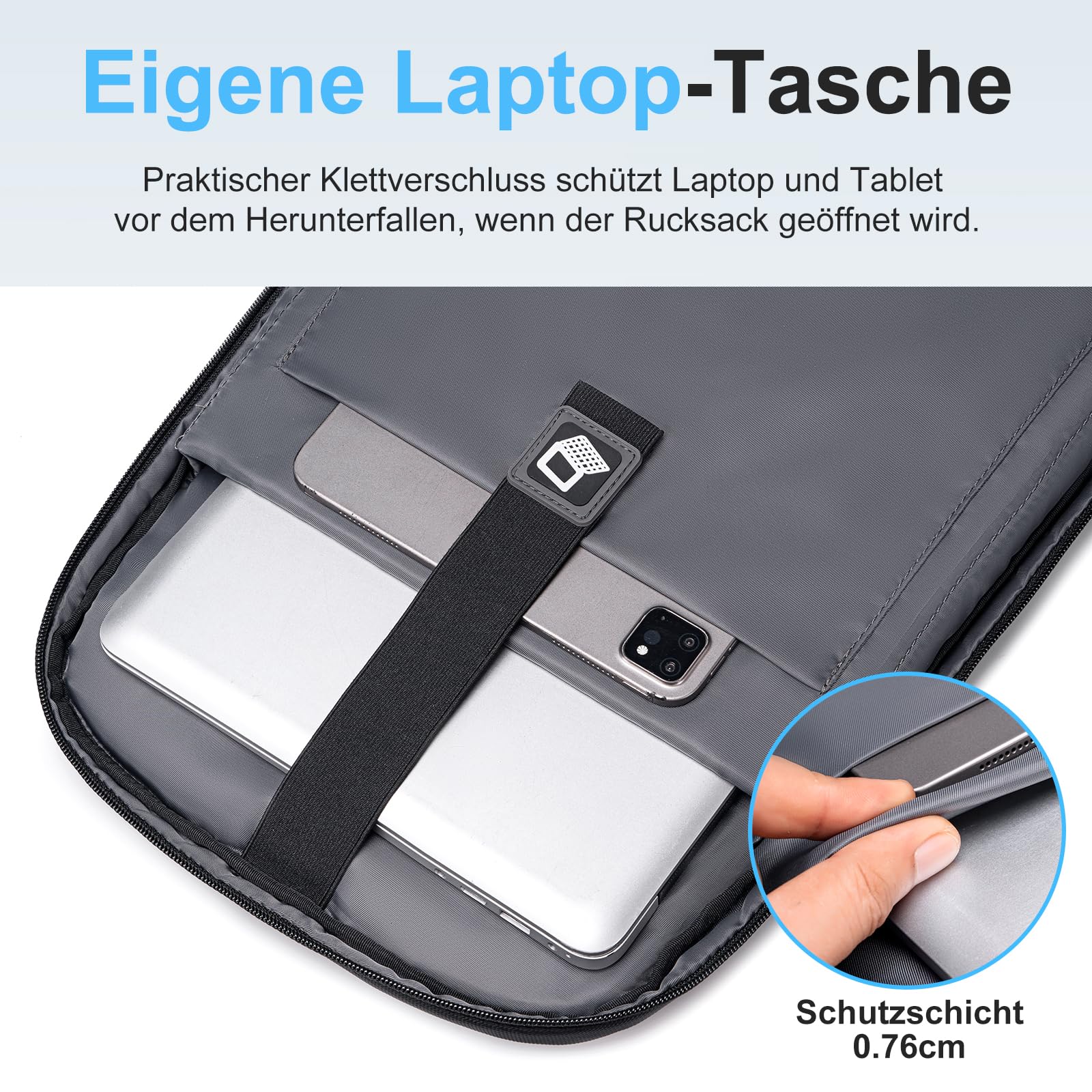 FENRUIEN Leichter Business Rucksack Herren 15.6 Zoll Wasserdicht Notebook Laptop Backpack Erweiterbar 15-23L mit USB-Ladeanschluss für Arbeit Schule, Schwarz