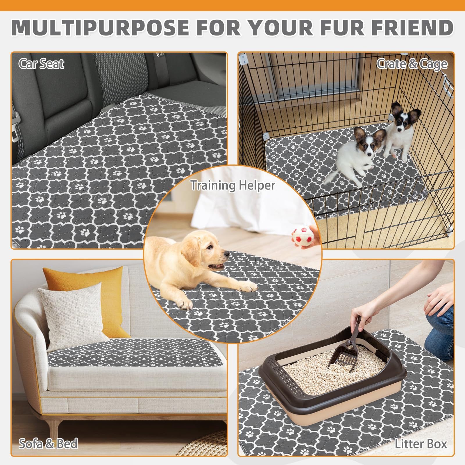 KOOLTAIL Almohadillas lavables para orina para perros, paquete de 4 almohadillas de entrenamiento reutilizables superabsorbentes de 24 x 36 pulgadas, almohadillas de entrenamiento para jaulas de