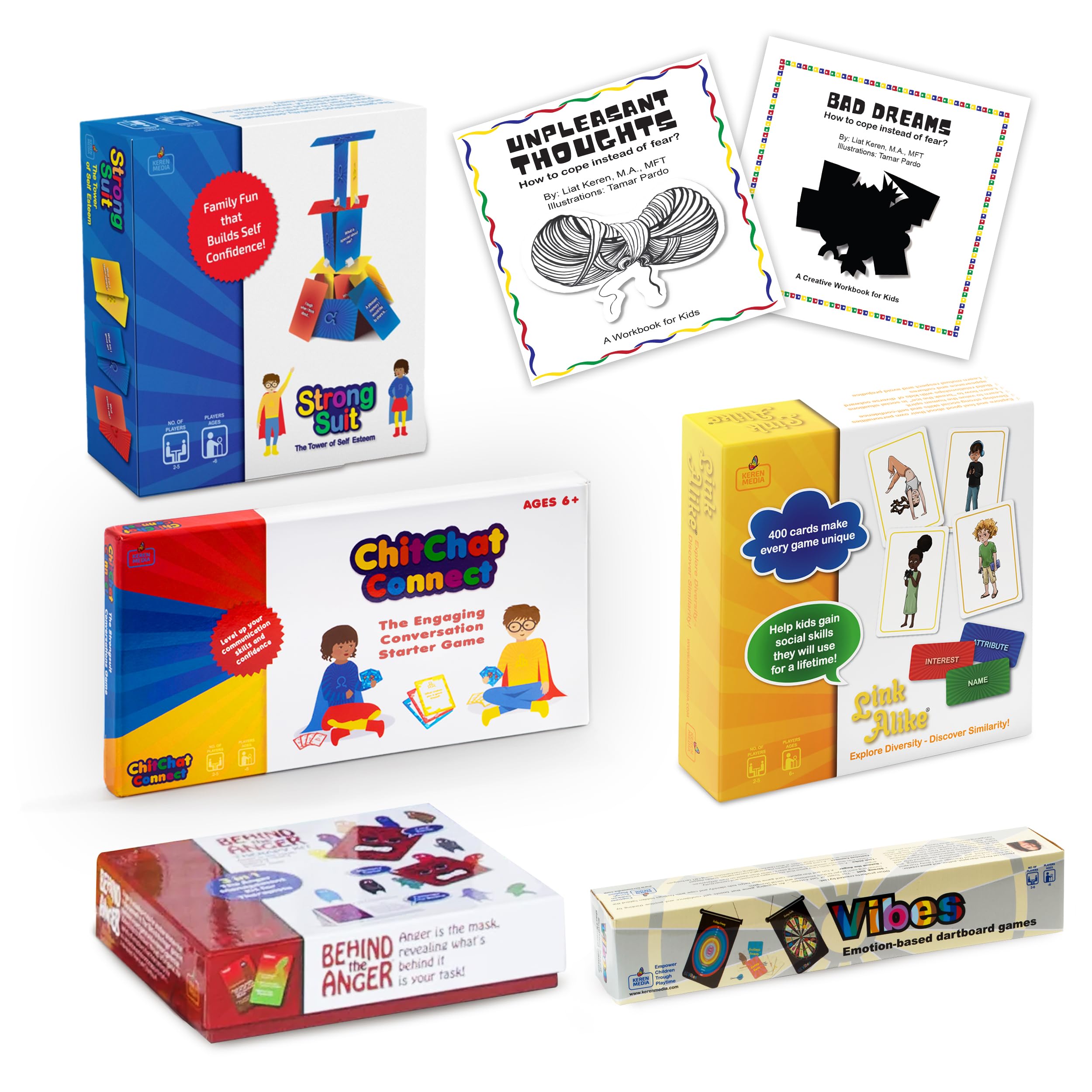 StrongSuit Therapy Ultimate Pack | Therapy Games for Kids & Teens | CBT Counseling Tools for Therapists & Counselors | Includes Anxiety Kit, Behind The Anger, Link Alike, Chitchat & Vibes