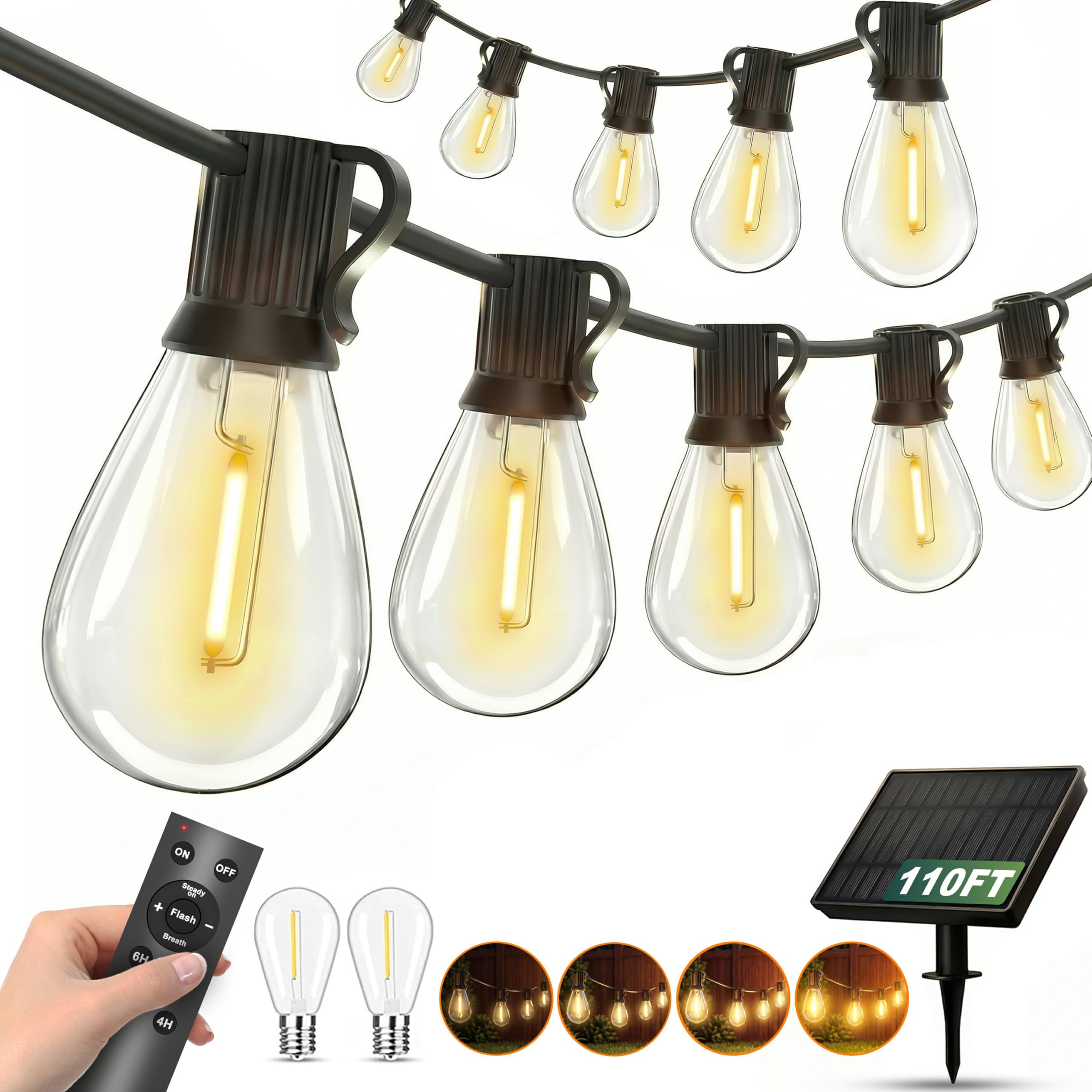 Catena di luci solari per esterni, resistente alle intemperie, S11, con 40 + 2 LED e doppio pannello solare, 2 telecomandi, IP65, catena luminosa solare per esterni, per grandi superfici