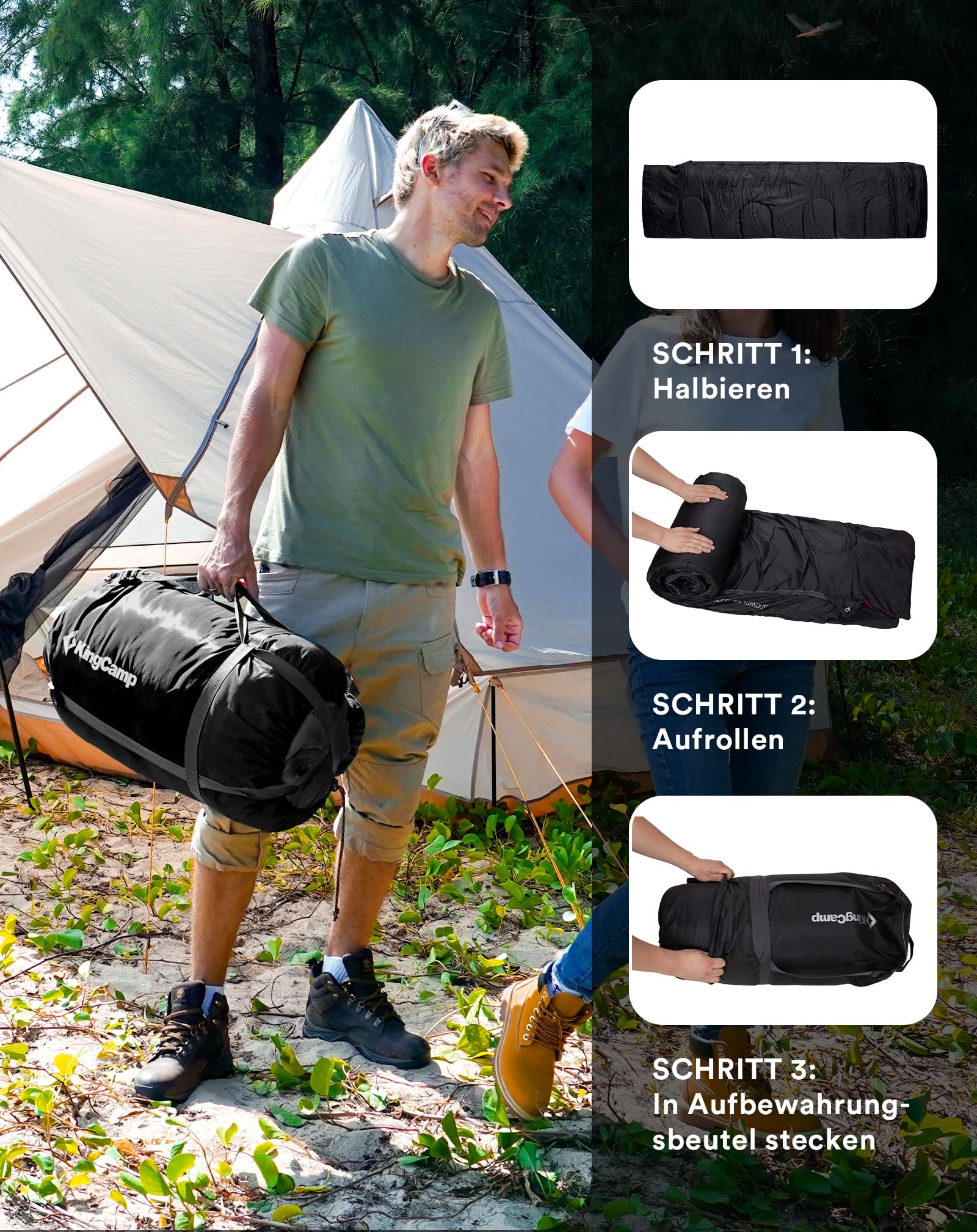 KingCamp Doppelschlafsack Baumwolle Flanell Winter Schlafsack 2 Personen Warmer Deckenschlafsack 3-4 Jahreszeiten mit 2 Flanell Kissen für Kinder & Erwachsenen Camping Reisen und Aktivitäten Outdoor