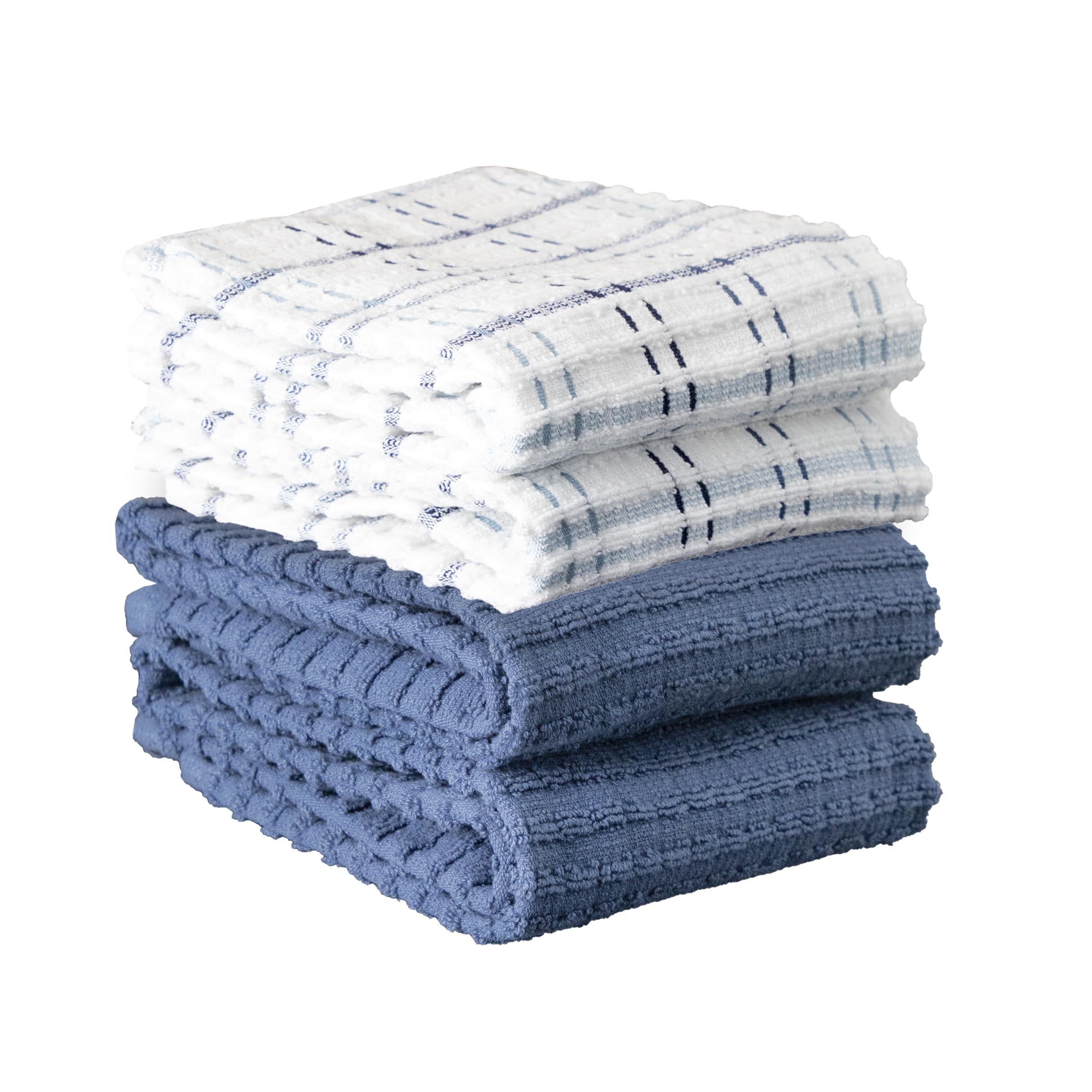 Ritz Royale Collection - Set di strofinacci da cucina in 100% spugna di cotone pettinato, altamente assorbente, 35 x 30 cm, confezione da 4, tinta unita e a quadri, colore: blu