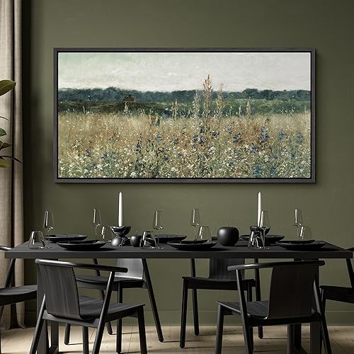 Miniatura 6 de MUDECOR Lienzo enmarcado extra grande para pared, diseño de flores silvestres, prado, campo rústico, paisaje con tonos de tierra, pintura retro