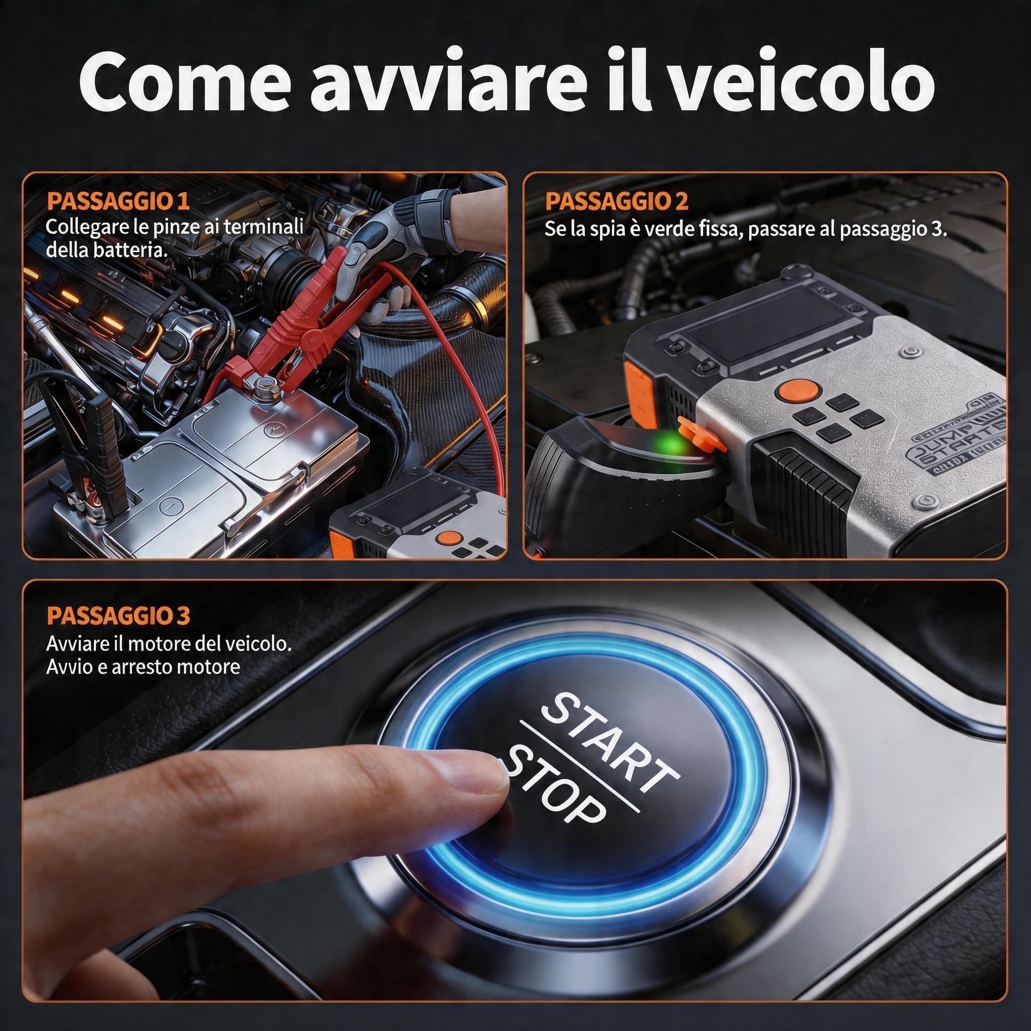Avviatore Batteria Auto 6000A, Booster Avviatore Auto con Compressore 160PSI (per 12V 10.0L GAS e 8.0L DIESEL), Jump Starter 5V/3A,LED,Starter Batteria LCD,Avviatore Emergenza USB