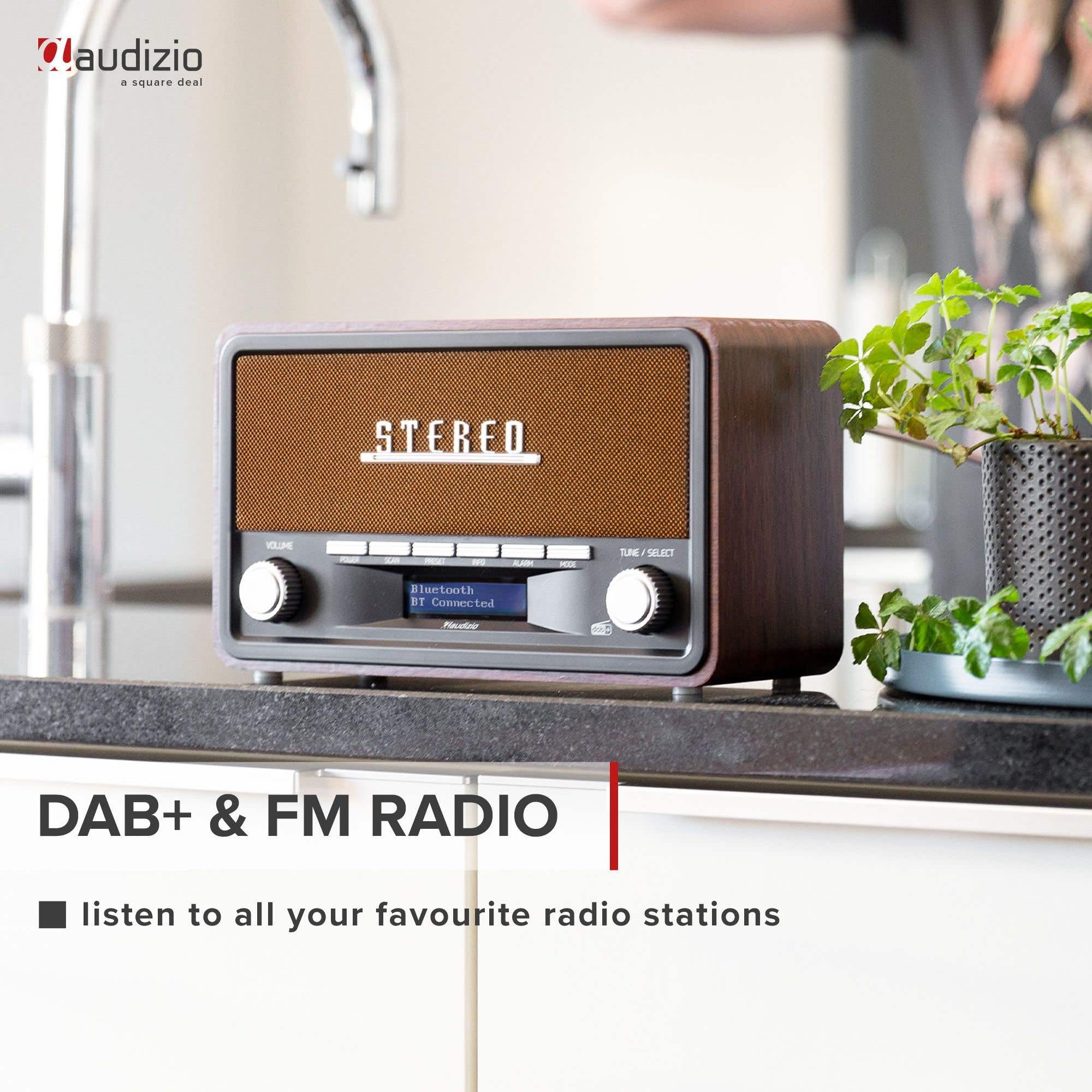 Audizio FOGGIA Radio Dab+ Portable Stéréo 50W - Cuivre, Fonction Réveil, Streaming Bluetooth, Radio FM, Entrée AUX Jack 3,5mm, 20 Stations Préréglées, Idéal pour Écouter la Radio Partout