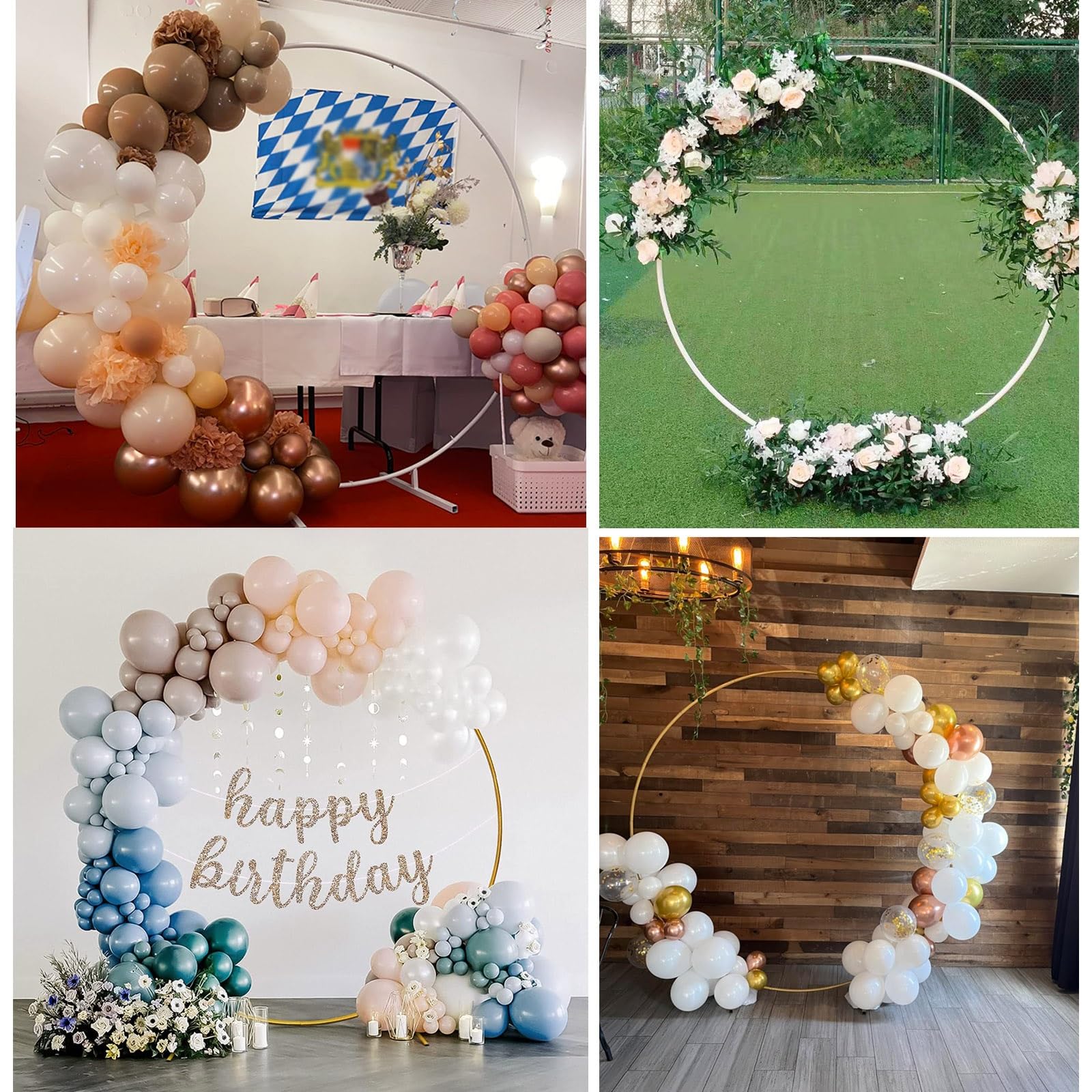 HJXGQJM Rundes Ballonbogen-Set, Hochzeit Bogen Hochzeitsbogen Hintergrund Ständer, Metall Luftballon Bogen Kit, Deko Rahmen Traubogen Hintergrund Ständer Für Party Events (Gold)(White,200cm)