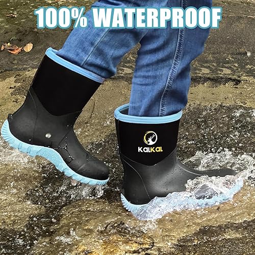 Miniatura 4 de Kalkal Botas de goma para mujer, de neopreno de 0.236 pulgadas, impermeables, aisladas, con vástago de acero, pantorrilla ancha, botas de caza para