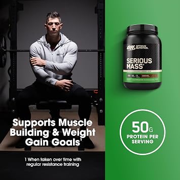 Optimum Nutrition Serious Mass, Weight Gainer Protein Powder, Mass Gainer, Vitamin C and Zinc for Immune Support, Creatine, Chocolate, 3 Pound (Packaging May Vary)