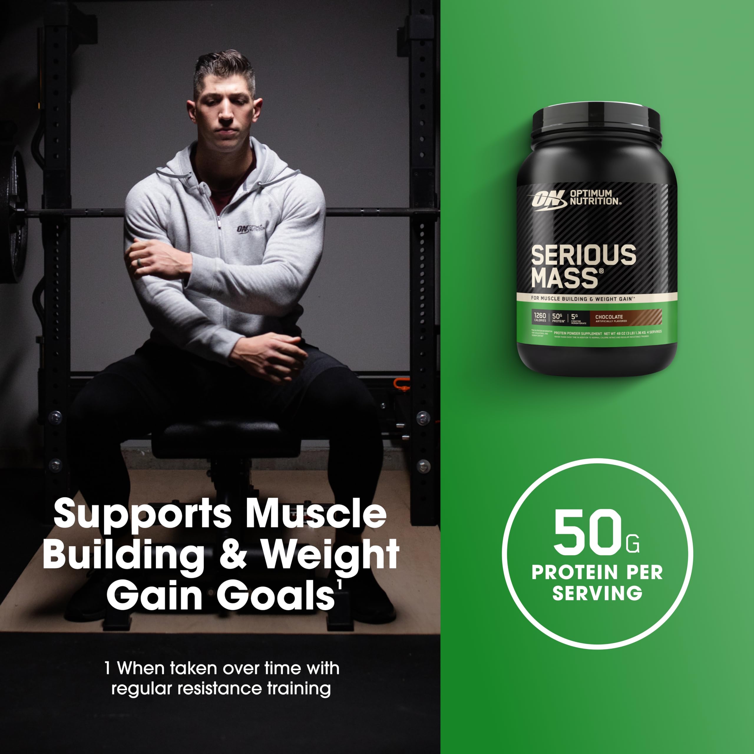 Optimum Nutrition Serious Mass Weight Gainer Protein Powder, Chocolate, 3LB — Amazon image 4