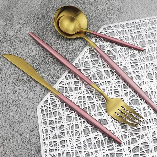 Miniatura 12 de Gugrida - Juego de cubiertos de lujo de 24 piezas de acero inoxidable 18/10 con acabado satinado, cubiertos de vajilla incluye cuchillo, tenedor