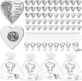 Tondiamo 50 Sets Memorial Angel Sign Pins Funeral Favors Include 50 Heart Angel Badges Pins 50 Memorial Poem Cards 50 Organza Bags for Guests Loss Loved One Religious Sympathy Gift