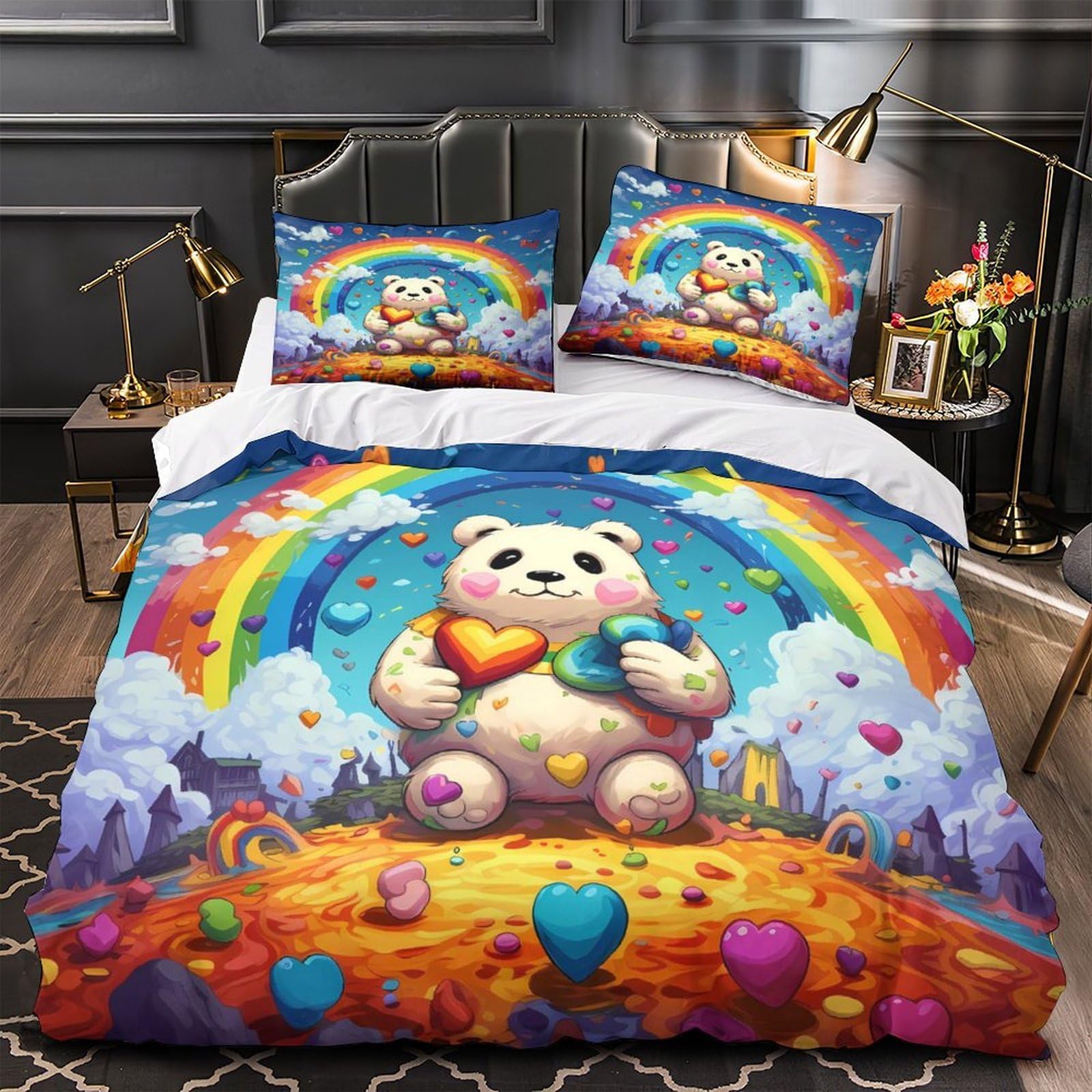 Parure de lit motif alpaga 3D housse de couette microfibre 260x220 confortable pour adulte