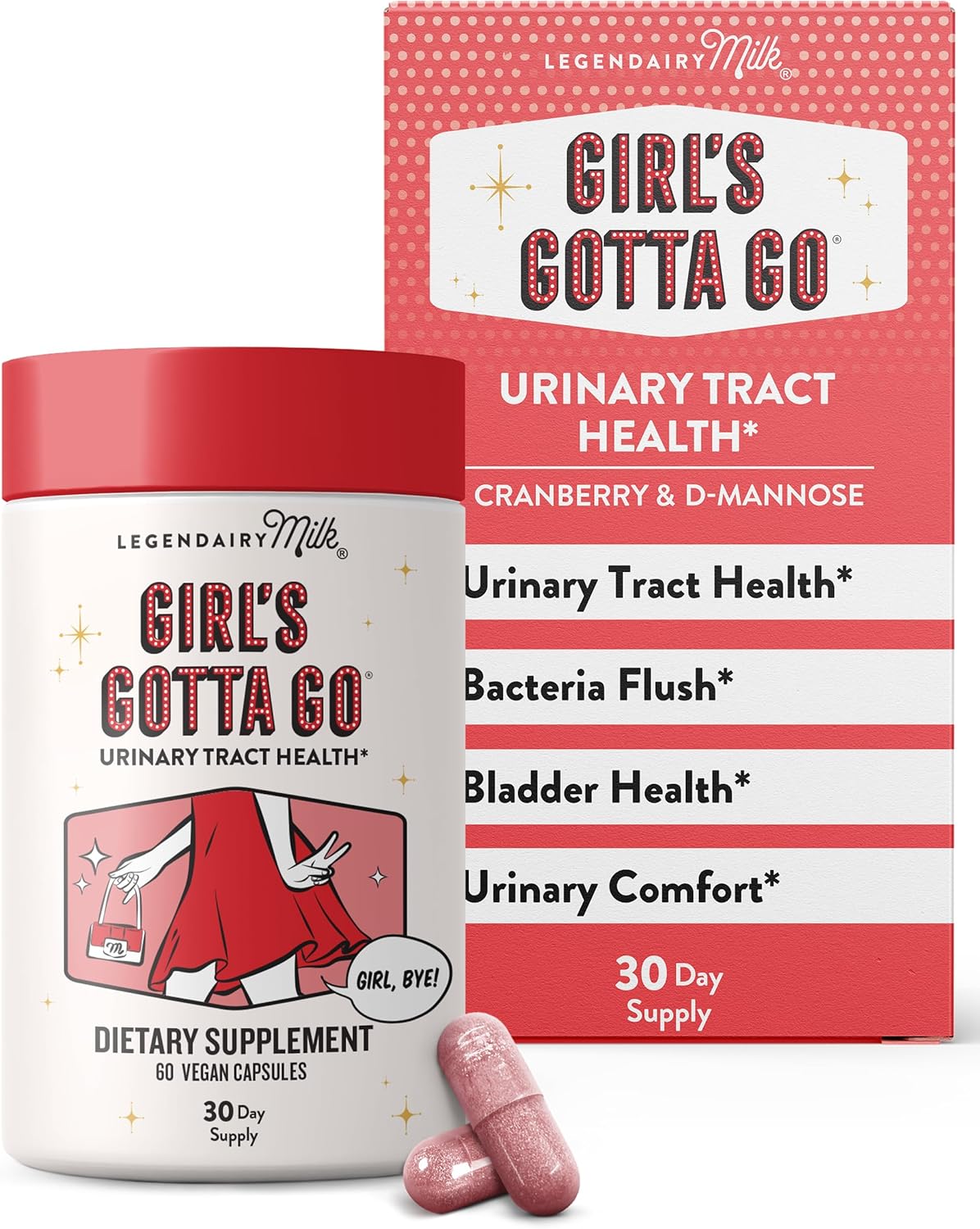 Legendairy Milk Girl’s Gotta Go™ – UTI Support Supplement – Urinary Tract Health for Women – UTI Relief for Women with Sugar-Free Cranberry and D-Mannose, 30 Servings