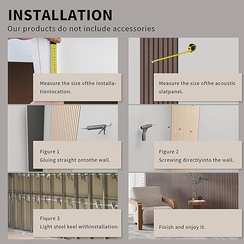 Miniatura 7 de POHARE Paneles de pared de listones de madera, paquete de 2 listones decorativos de madera acústica para pared y techos, paneles acústicos para