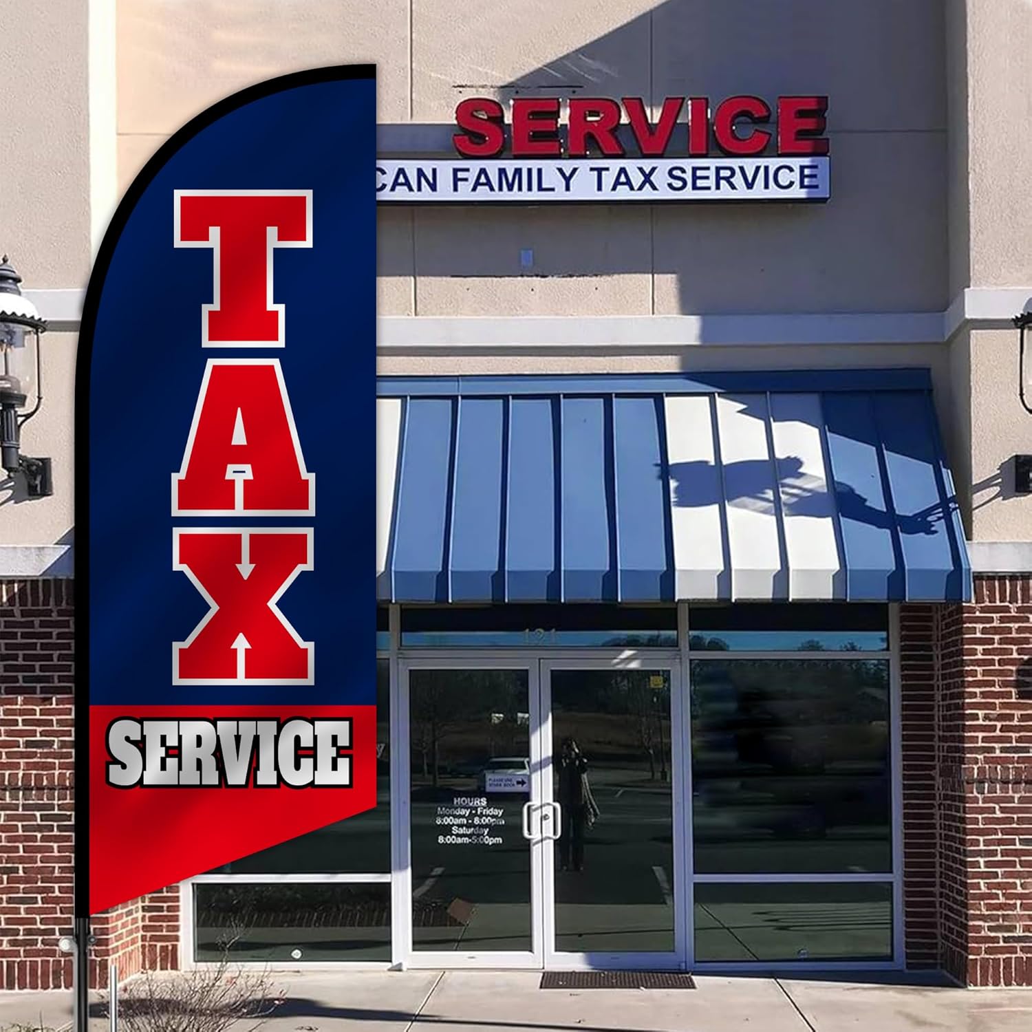 Anley 7.5 FT Tax Service Feather Flag Banner Kit - Outdoor Swooper Advertising Flags with Pole and Stake - Tax Preparation Sign for Offices, Tax Filing Assistance - Weather Resistant & Easy Setup
