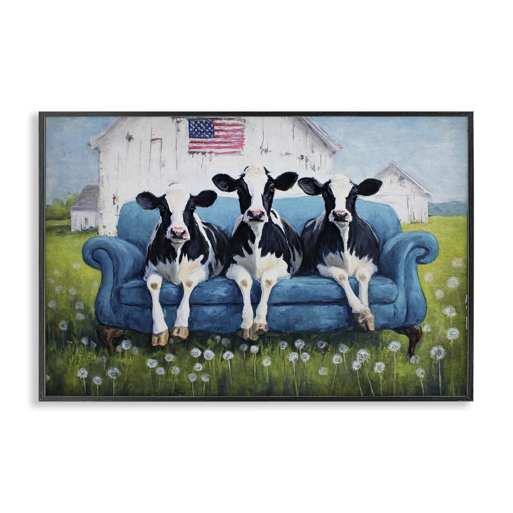 Stupell Industries Midnight Black (Textured) 'Barnyard Sofa Sisters'| Framed Giclee Art
