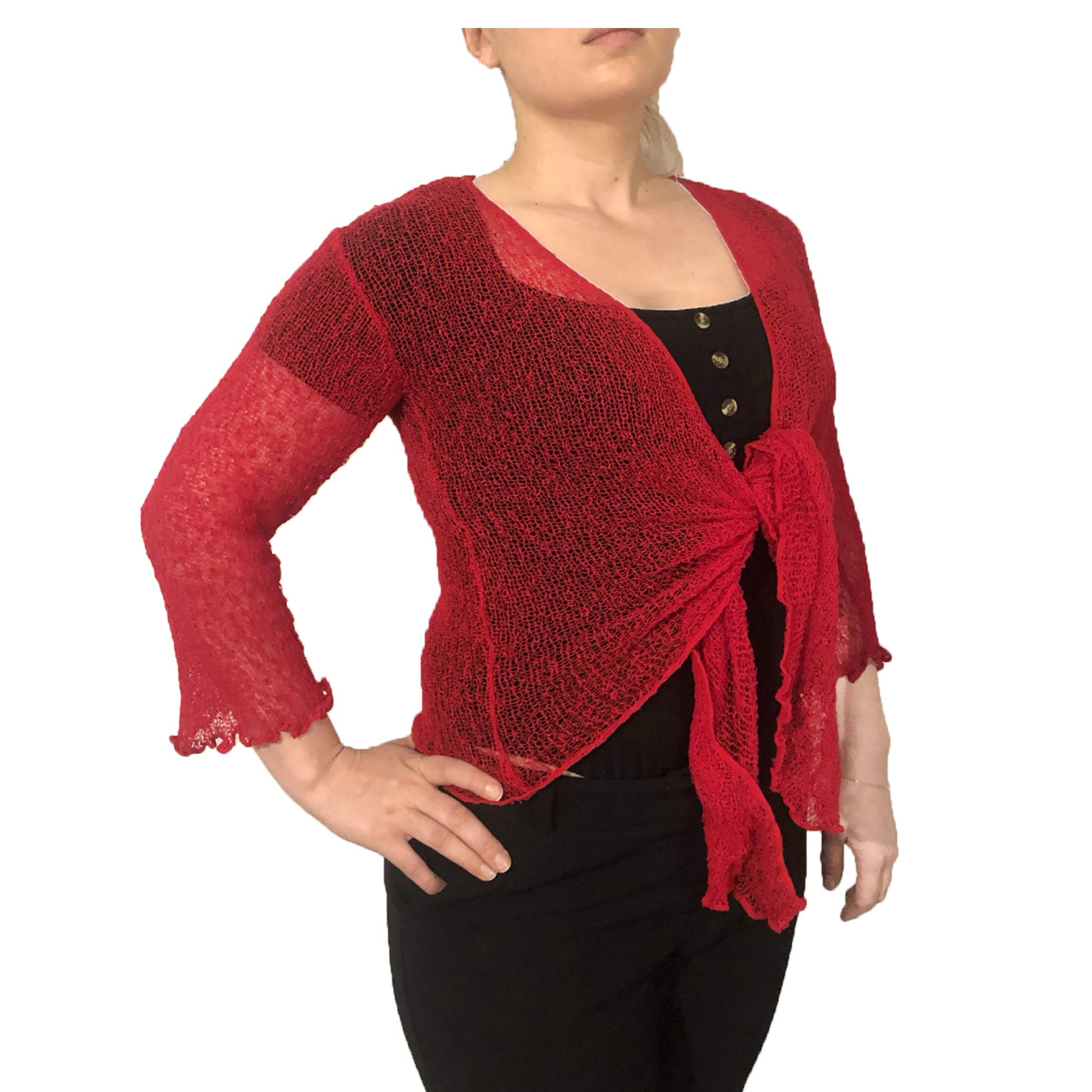 Exclusive Ladies Plain Knitted Cropped TIE UP Bolero Shrug TOP - Massive FIT (Red)