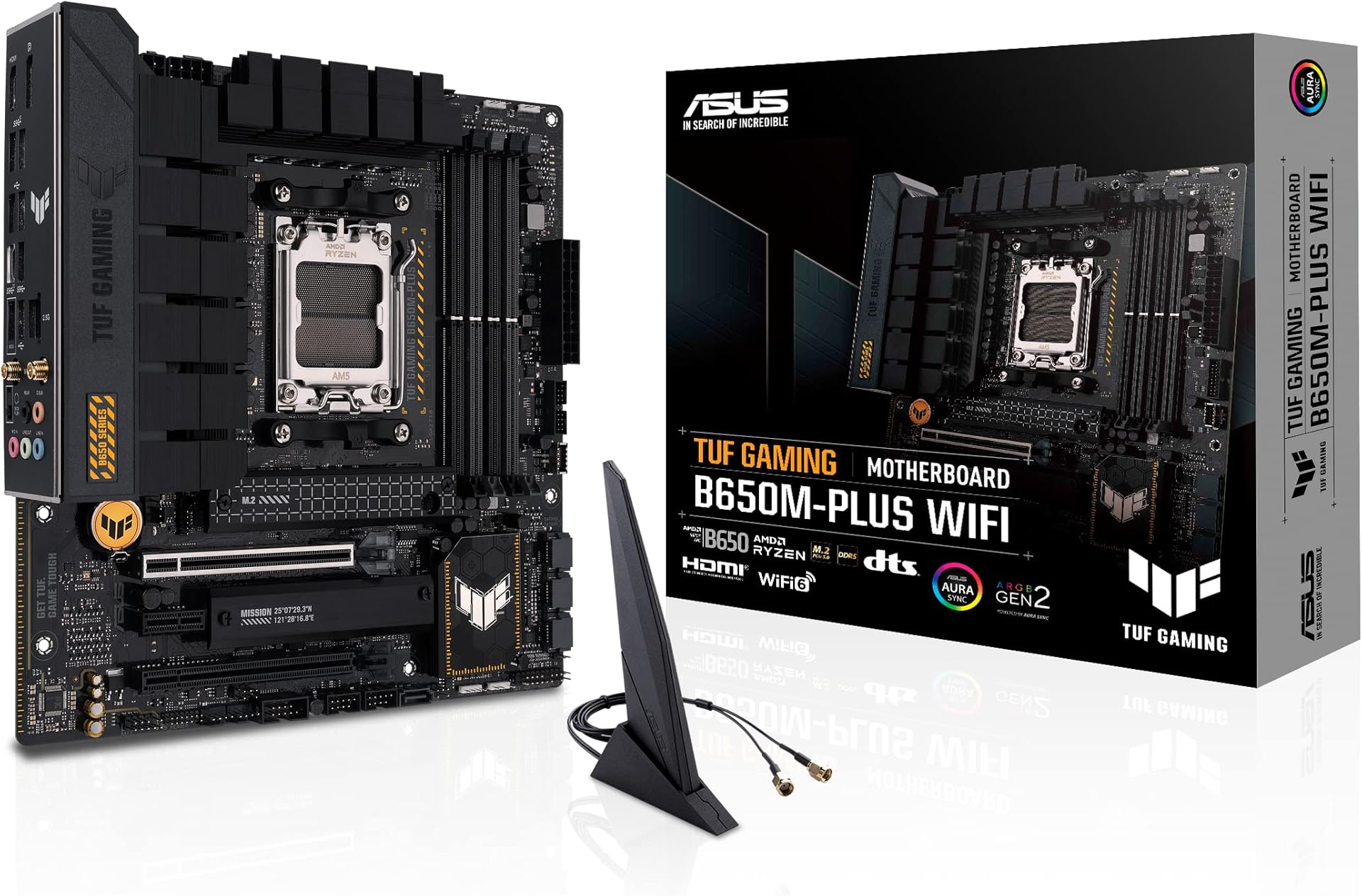ASUS TUF GAMING B650M-PLUS WIFI AMD Ryzen AM5 Micro-ATX motherboard, 14 power stages, PCIe 5.0 M.2 support, DDR5 memory, WiFi 6 and 2.5 Gb Ethernet, USB4 support and Aura Sync