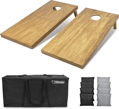 GoSports 4 ft x 2 ft Regulation Size Wooden Cornhole Boards Set with Light Brown Finish - Includes Carrying Case and Bean Bags
