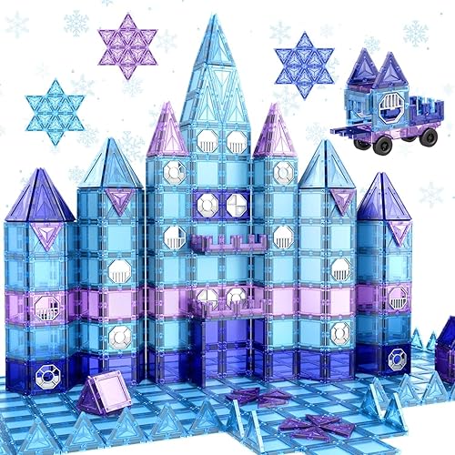 Bloques magnéticos de azulejos congelados, juego de construcción de castillo, 110 piezas STEM preescolar juguetes de aprendizaje para niños y niñas