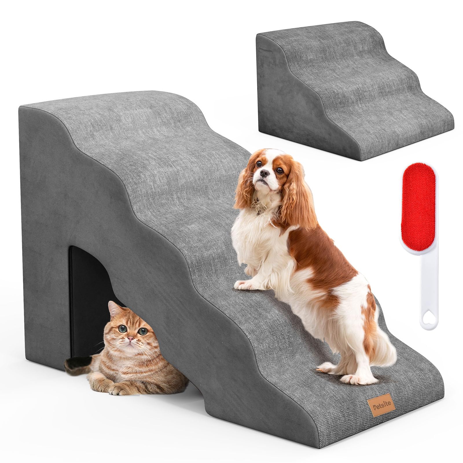 GOPLUS - Escalera para mascotas con rampa de 5 niveles y rampa de 3 niveles, escaleras de espuma suave, fondo antideslizante, para cama alta, sofá, para perros pequeños y gatos (gris)
