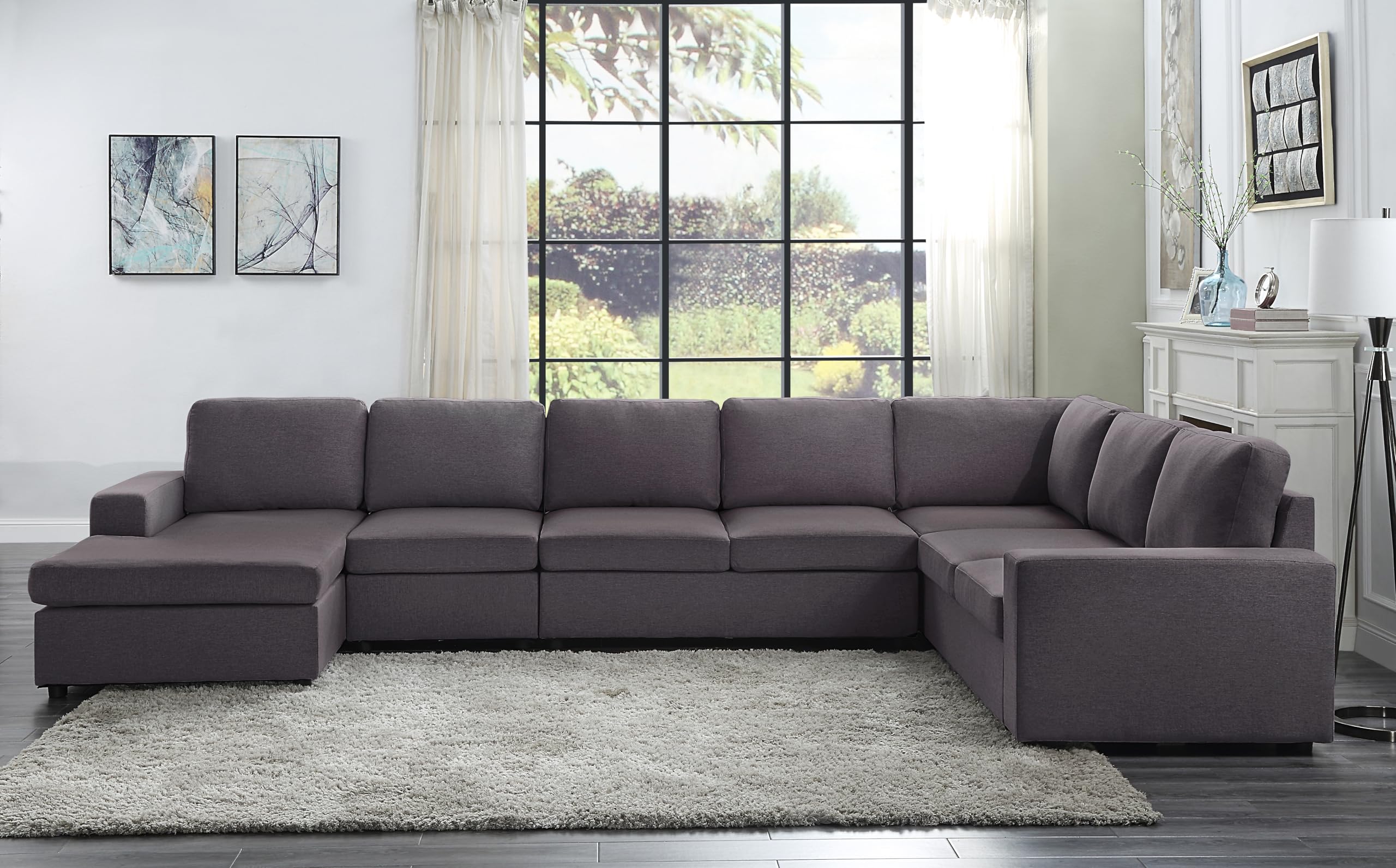 Lilola Home Tifton Modular Sectional Sofa with Reversible Chaise in Dark Gray Linen