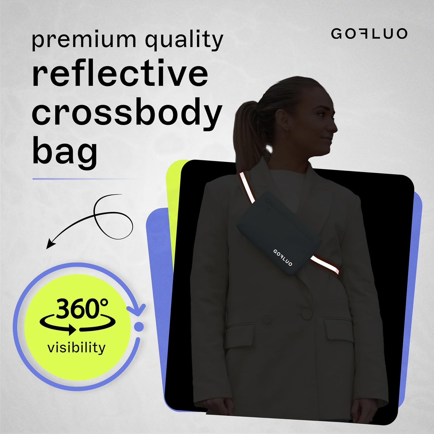 GOFLUO Harper 2.0 Waterproof Waiste Pack Bag - Sky Blue Reflective Fanny Pack - Versatile Hip or Shoulder Bag with Reflective-Fluo Strap - Velcro-Free