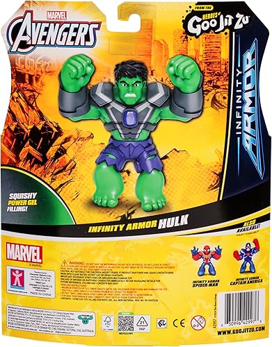 Miniatura 5 de Heroes of Goo Jit Zu Marvel Infinity Armor Hulk, figura de acción elástica, súper elástica con relleno único de gel de poder, colecciona los 3
