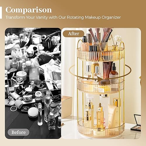 Miniatura 10 de Organizador de maquillaje giratorio de 360 grados para tocador, organizador de maquillaje para cuidado de la piel, grande, organizador de baño