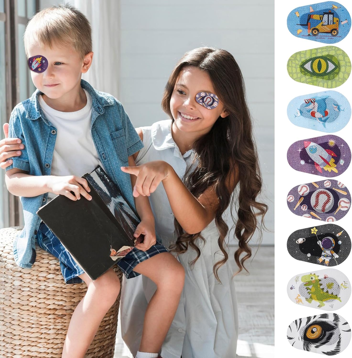 40 PCS Cute Adhesive Eye Patches Latex Free Adhesive Eye Patches Pad 8 Styles Regular Size Light Blocking Fun Cute Designs Cotton Self-Adhesive for Amblyopia Light Blocking Lazy