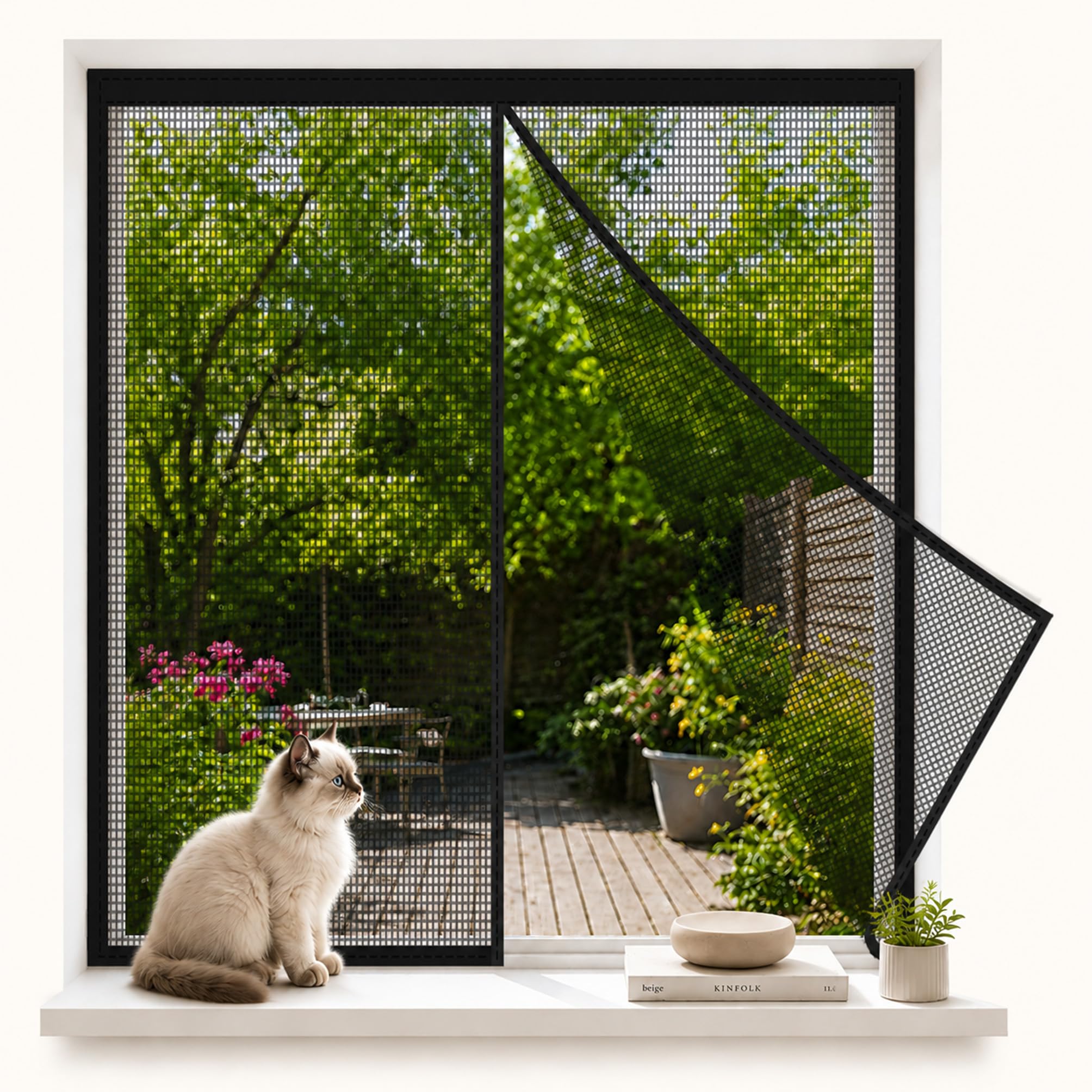 Magnetic Fly Screens for Windows Black 78x155cm Window Mesh Screen with Strong Magnetic Edge Support for Home Windows with Frequent Ventilation