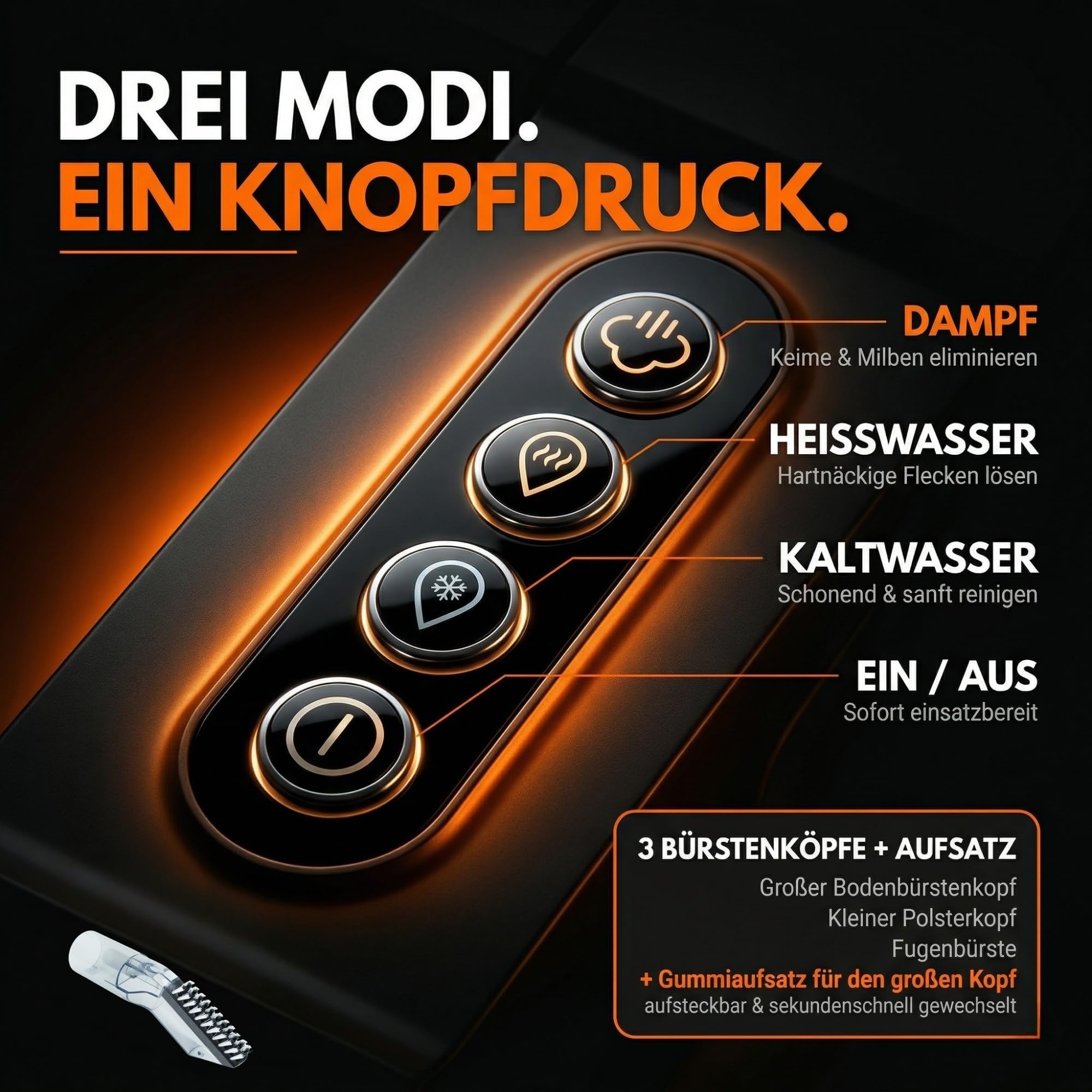 Sommertal HYDRO 9000 MAX Waschsauger | 1.000W, 28 kPa | Teppichreiniger & Polsterreiniger mit integriertem Dampfsauger und Nasssauger-Funktion für Teppich, Sofa, Auto-Innenraum & Matratzen