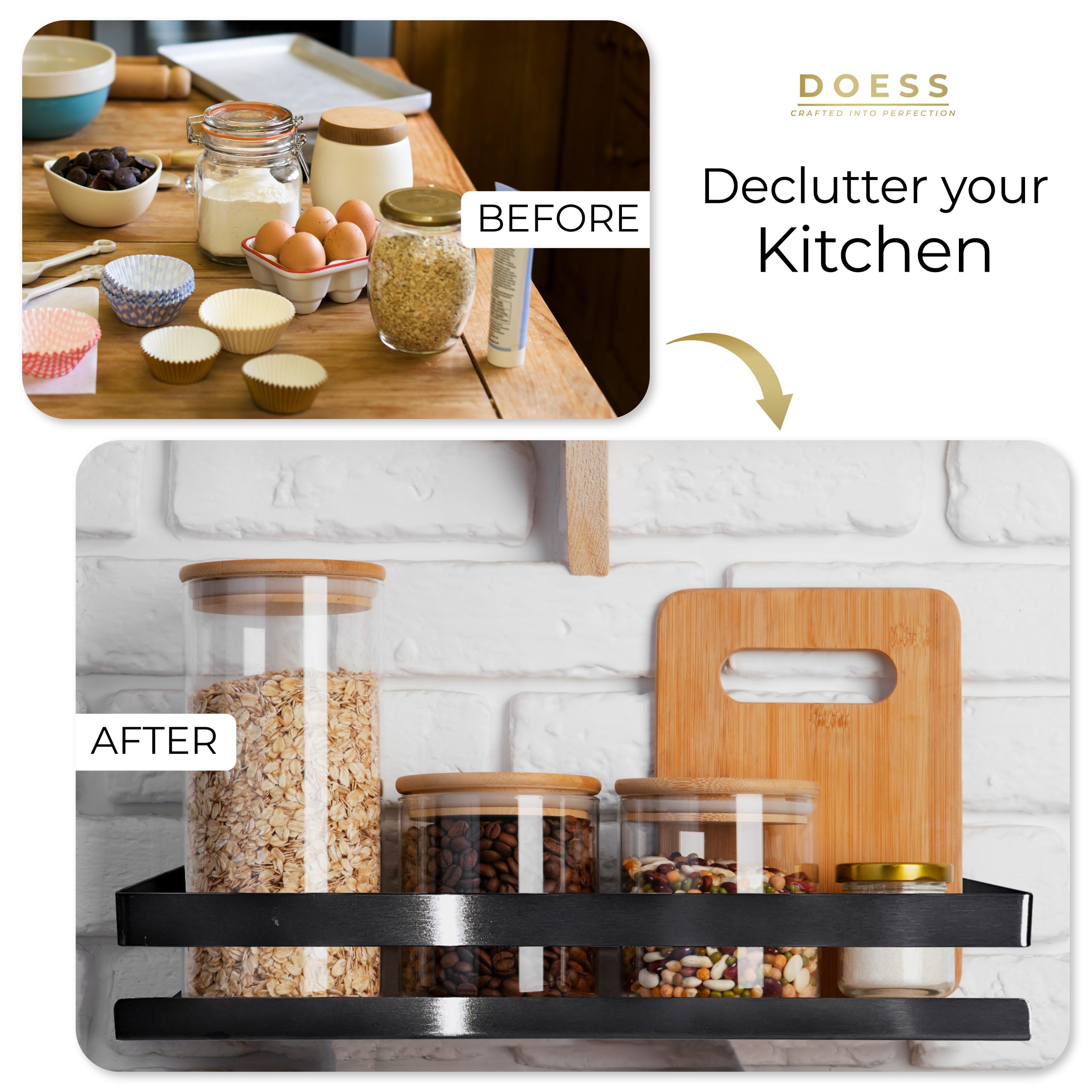Portaspezie-Contenitori spezie- da cucina-Portaspezie da appendere-Portasapone-Organizzatore per spezie-Cestino per spezie (Nero, 40 CM)