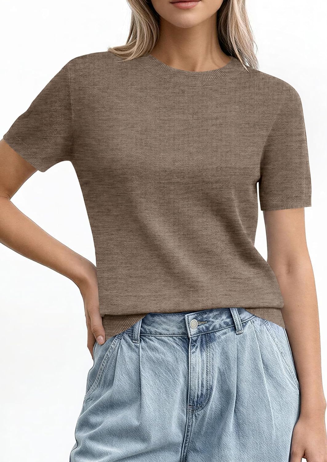 PRETTYGARDEN Women's Short Sleeve Sweaters 2026 Spring Crew Neck Knit Work Shirts Business Casual Tops Summer Fashion Clothes - Image 4