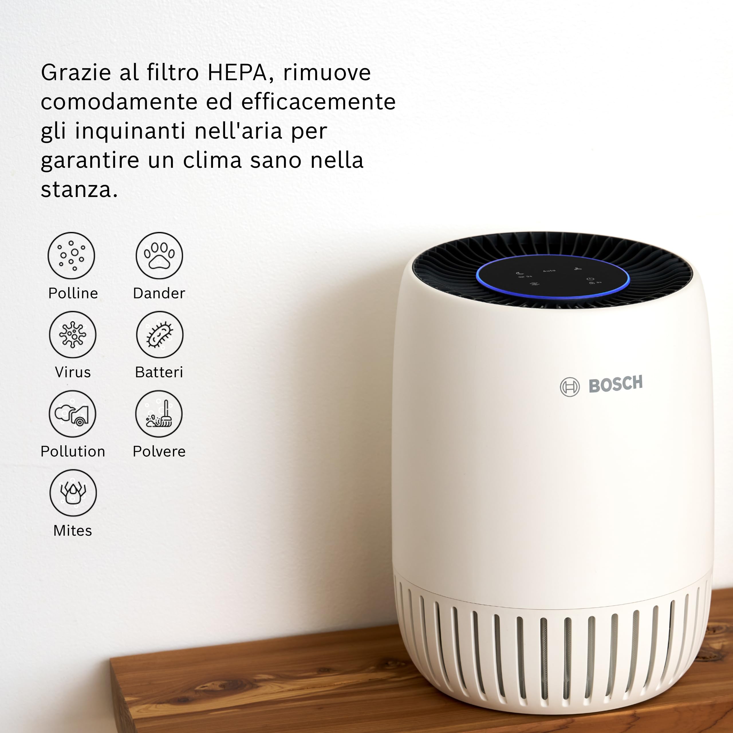Bosch Filtro per il Purificatore d'Aria 1000 - Filtro 3-in-1 Sostitutivo, Filtro a Carboni Attivi, Strato Filtrante HEPA - Contro Polvere, Particelle Fine e Odori nell'Aria