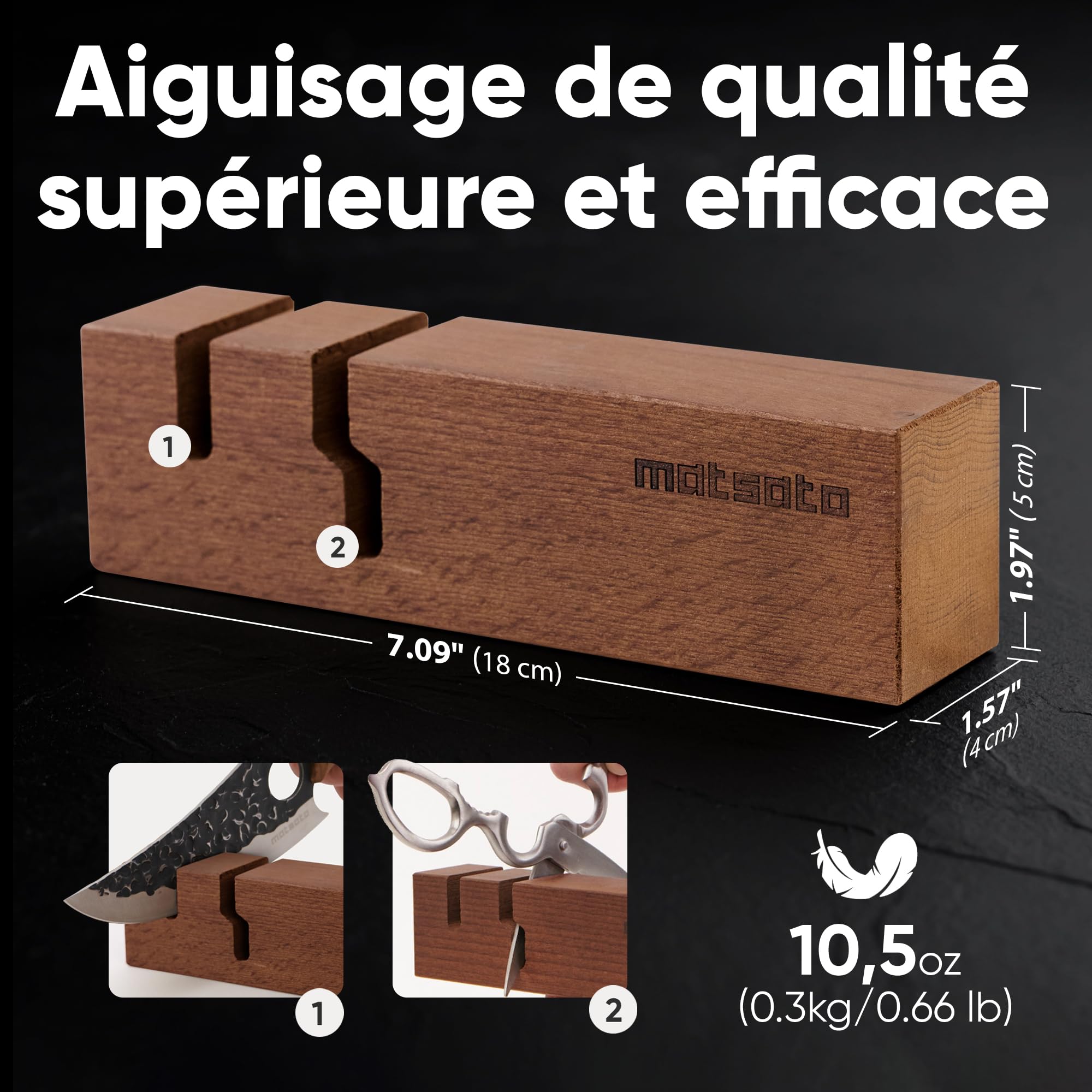 Matsato Aiguiseur Couteaux & Ciseaux – Affûteur de Couteaux Manuel 2-en-1, Aiguiseur pour Couteaux de Cuisine, Base Antidérapante