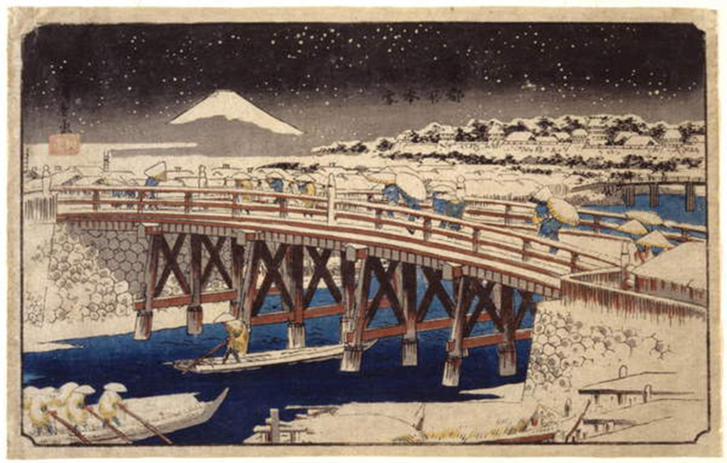 ARTXLXXBN Famous Print Painting Colorful Art Print Nihonbashi in the Snow by Utagawa Hiroshige Canvas Art Decorations for Home Decor 60x90cm