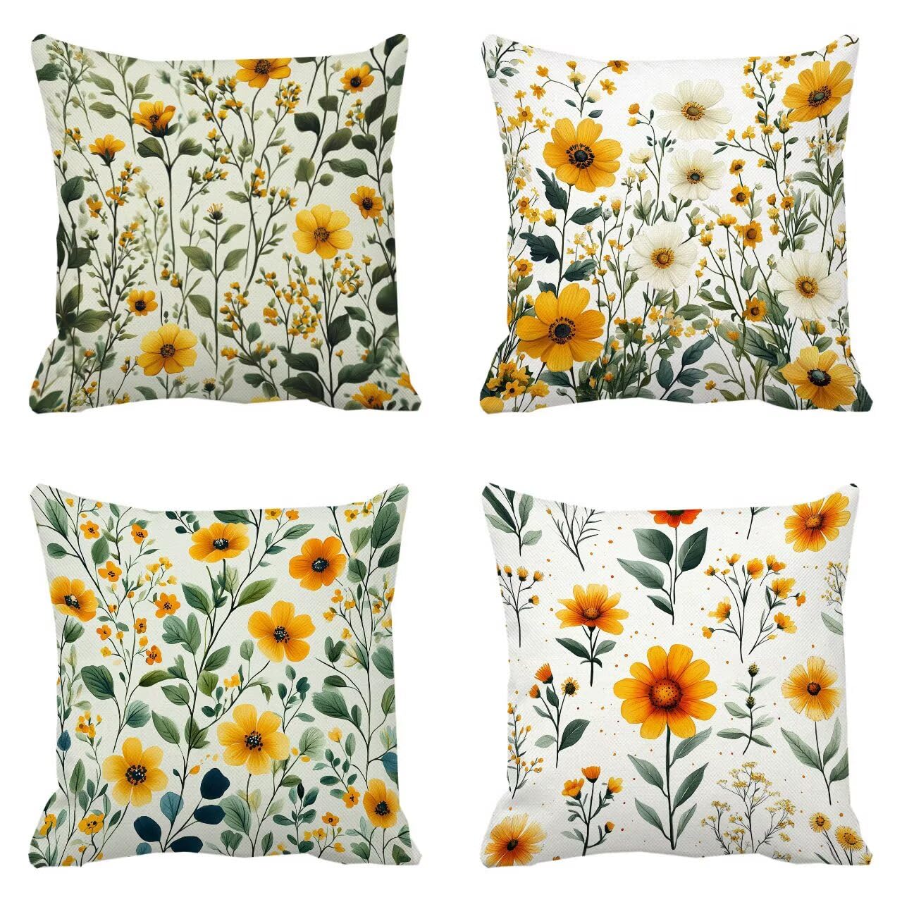 Juego de 4 Fundas Cojines Rural Flores (9) 80 x 80 cm Fundas Cojines, Decoración Moderna Cojin Exterior, para Sofá salón Coche Cama Sillas Decoración, Cuadrado Terciopelo Sofá Cojín Exterior m-479