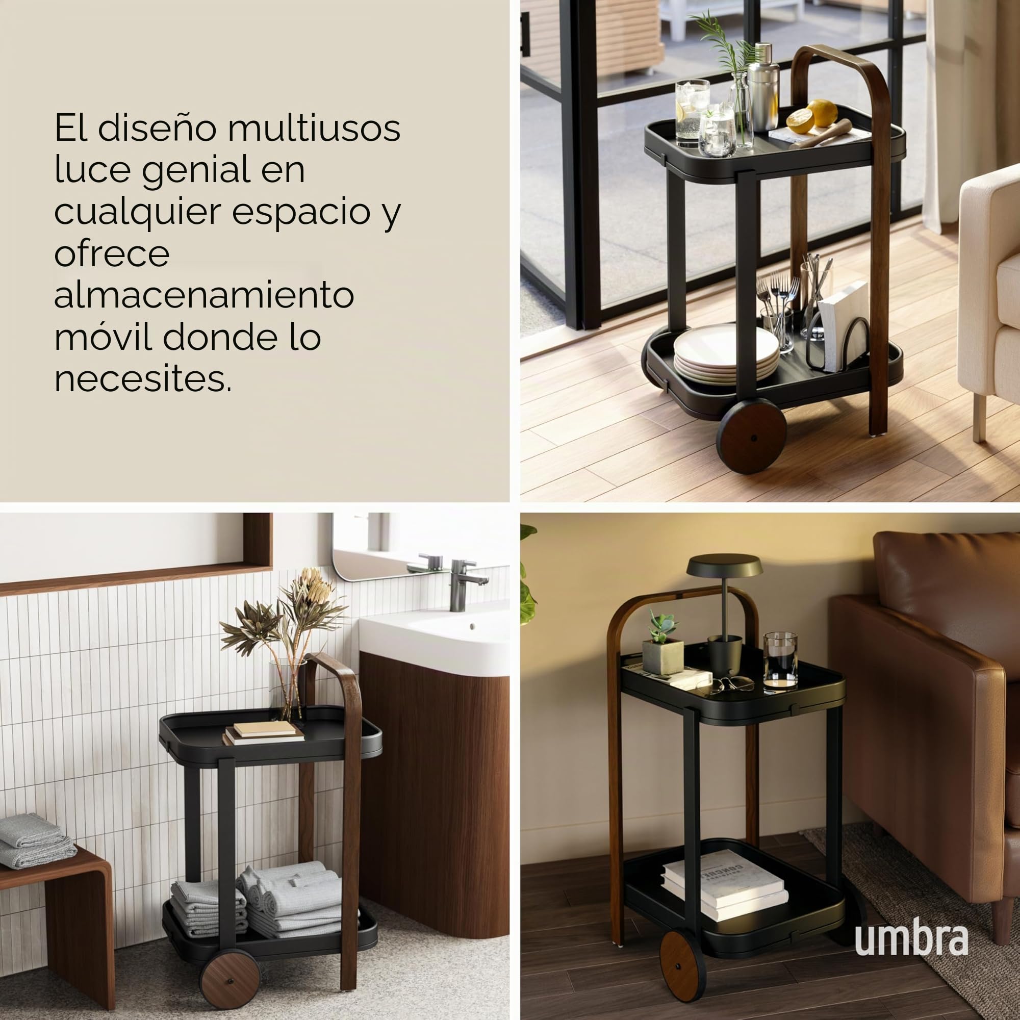Umbra Bellwood Carrito de bar y servicio, Negro/Nogal