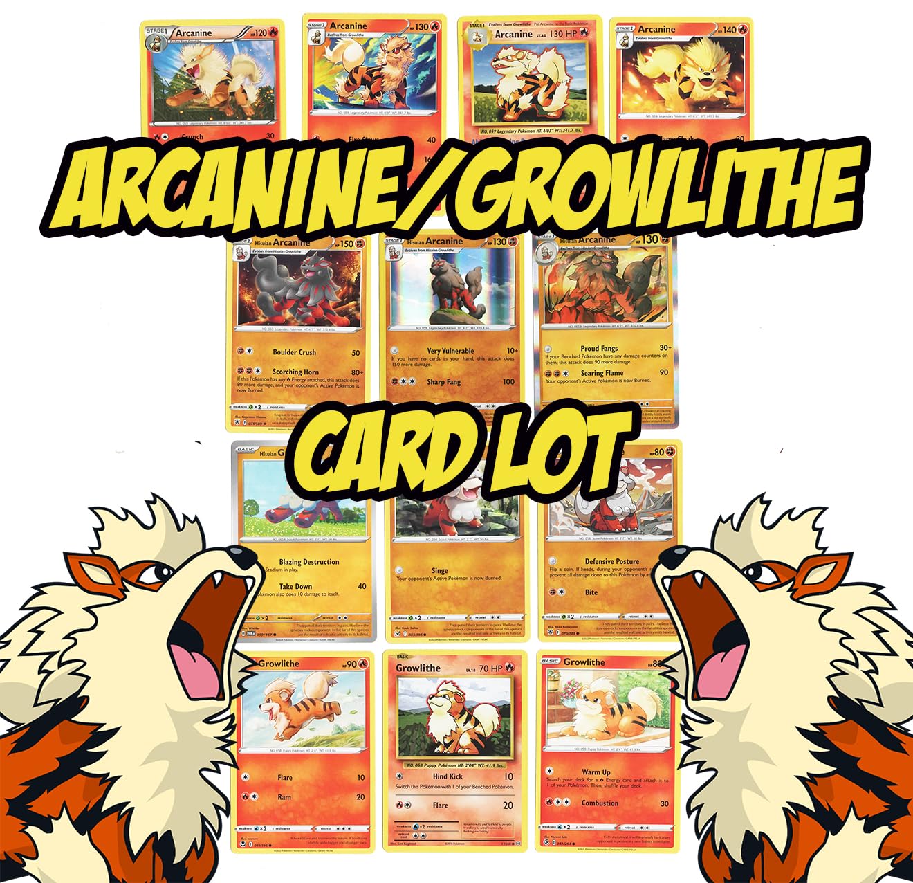 Arcanine Growlithe x13 Pokemon Cards Big Lot - Hisuian Next Destines 13 99