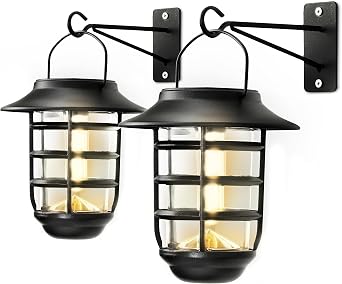 Home Zone Security 2 Packs Solar Wall Hanging Lights Outdoor 3000K Warm Up to 8 Hours Light Dawn Motion Sensor Auto, IP65 Waterproof, No Wiring Required, Aluminum and Glass Construction | Up to 8 Hours Light Dawn Motion Sensor Auto, IP65 Waterproof, No Wiring Required, Aluminum and Glass Construction