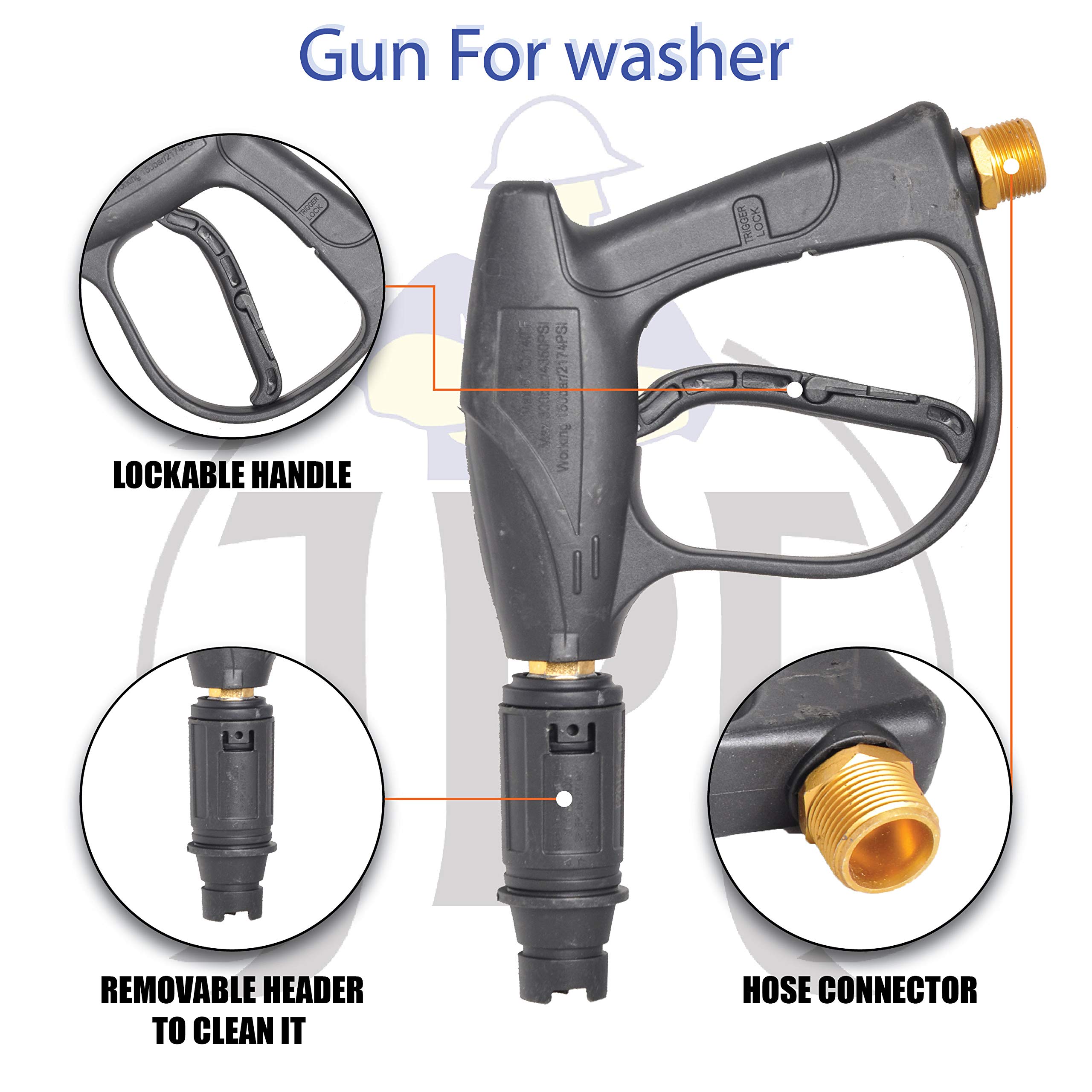 JPT COMBO WASHER PRESSURE GUN, COMPATIBLE WITH JPT, STARQ, RESQTECH PRESSURE WASHER (GUN WITH 08 Mtr HOSE PIPE) BLACK — Amazon image 3