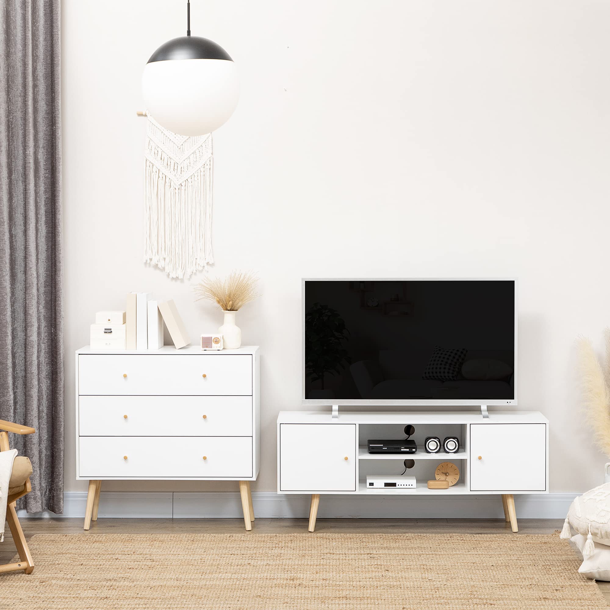 HOMCOM Cómoda con 3 Cajones Sinfonier para Dormitorio 80x30x80 cm Blanco | Patas de Madera, Diseño Antivuelco, Carga 70 kg, Cajonera para Salón Oficina